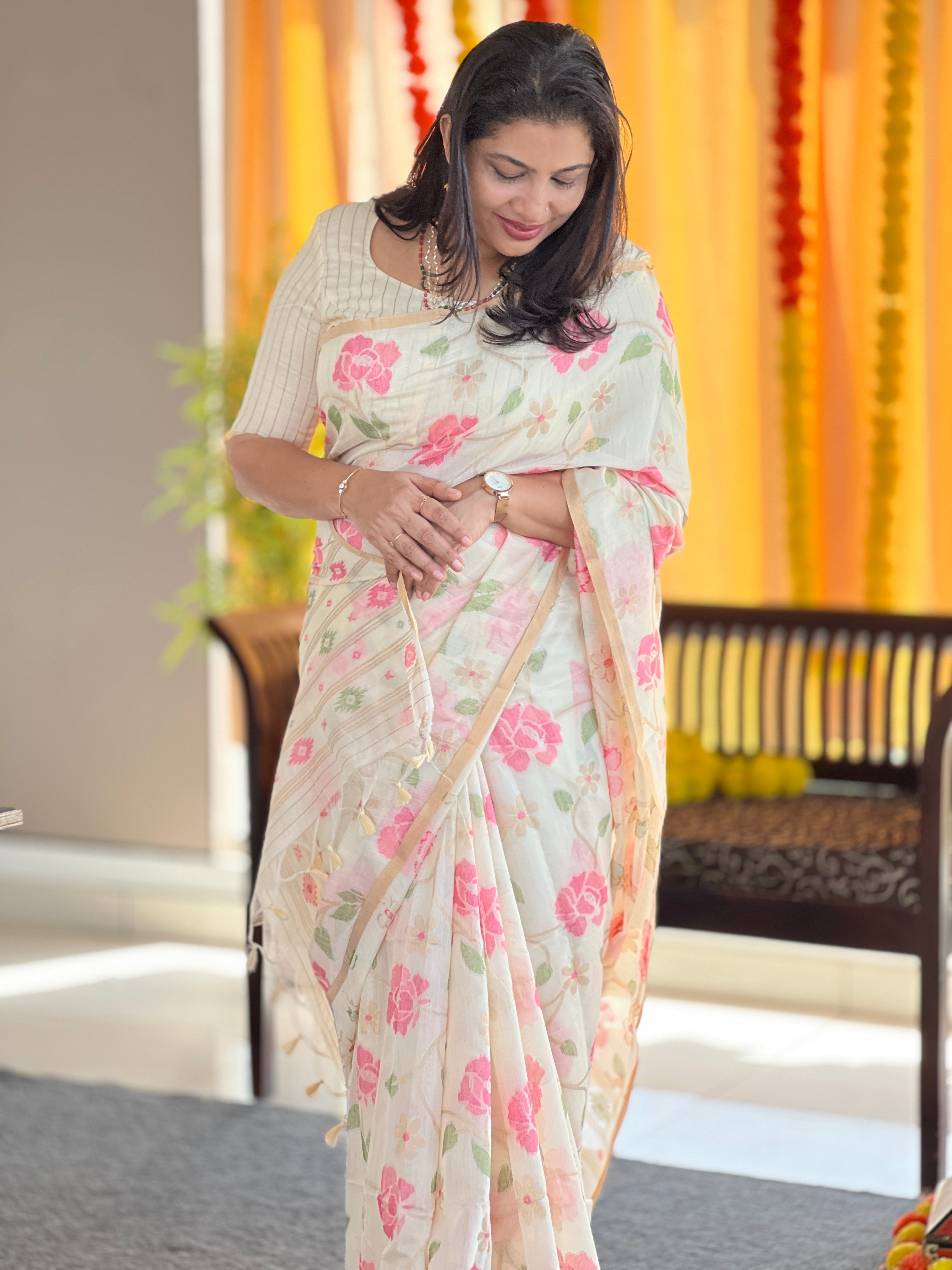 Jamdani Weaved  Chanderi Finish Saree | SSN194