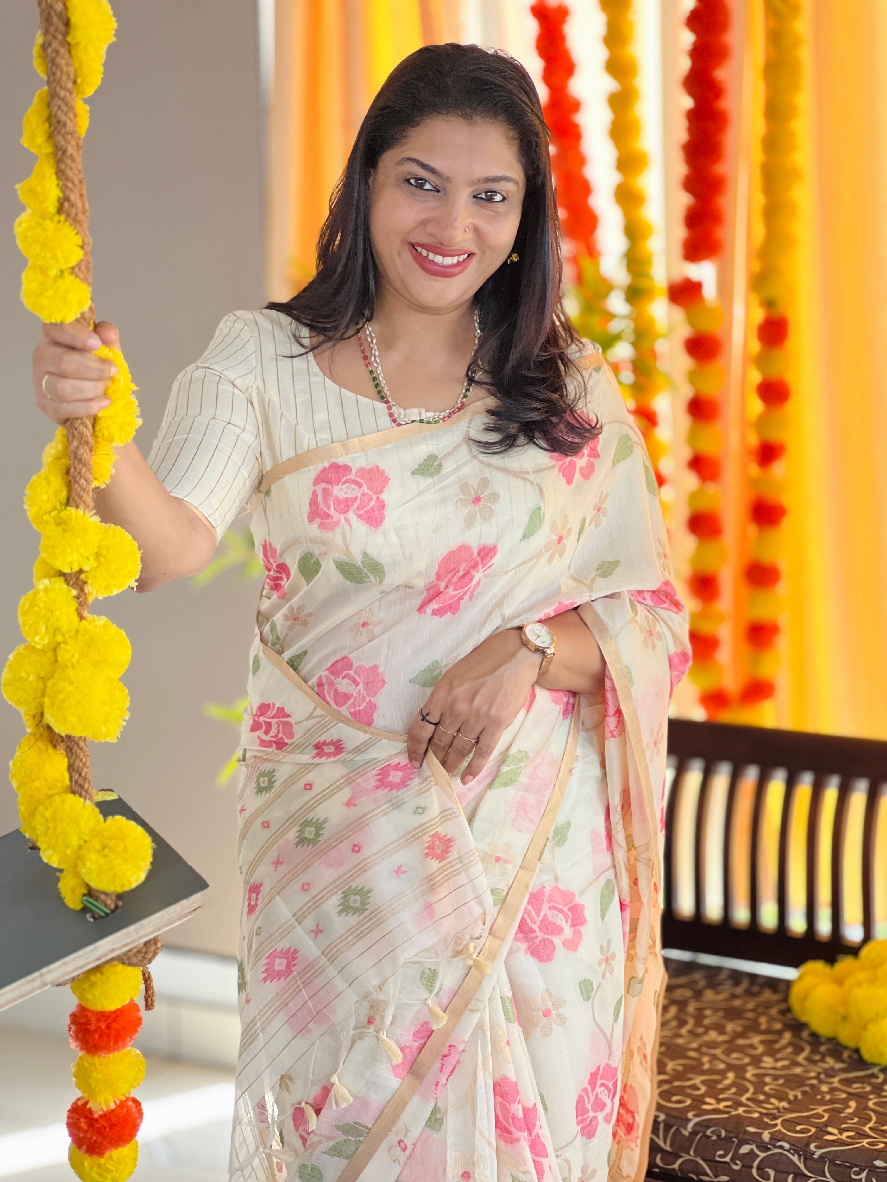 Jamdani Weaved  Chanderi Finish Saree | SSN194