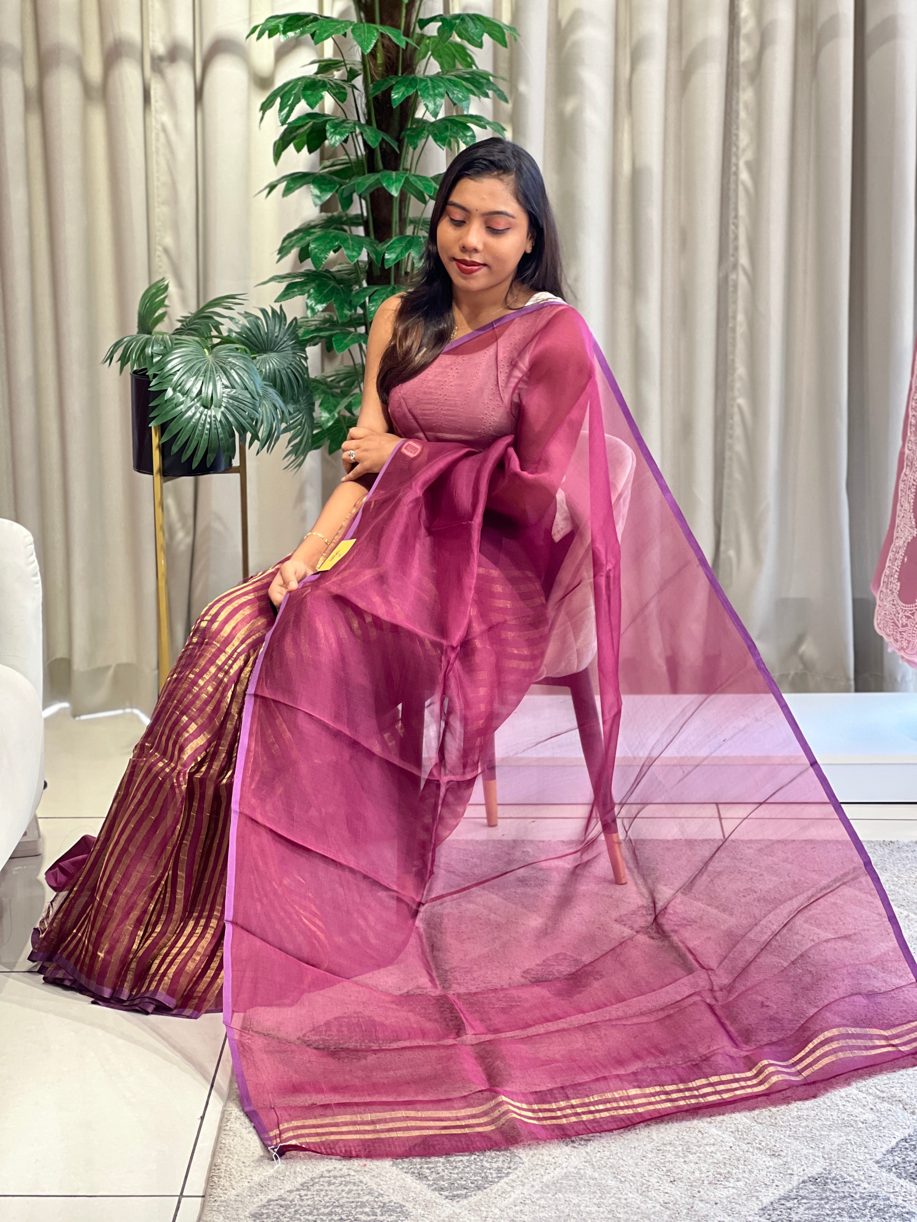 Tissue Line Woven Organza Saree | MM580