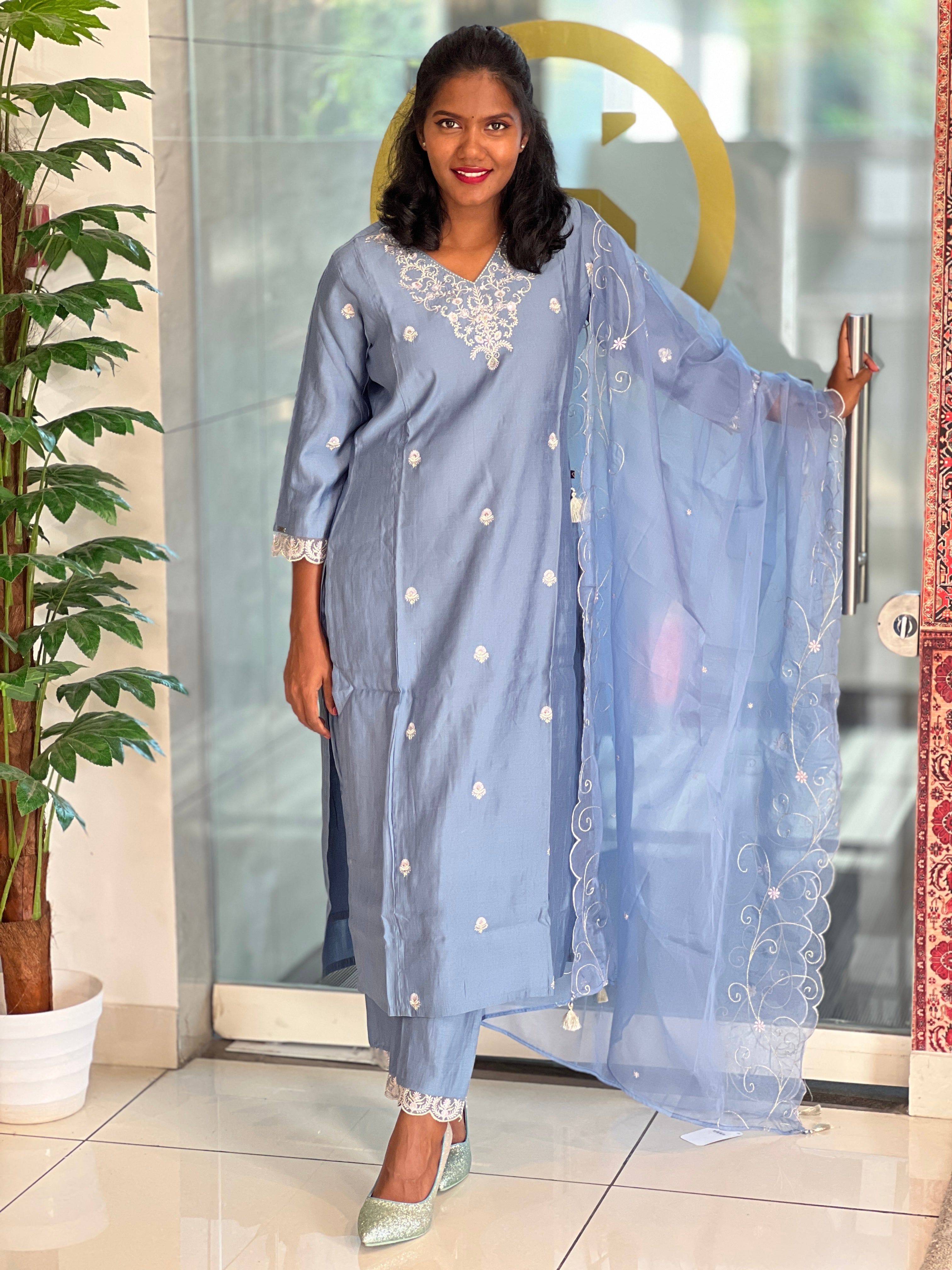 Embroidery Pattern Chanderi Silk Kurta Set  | ACL108