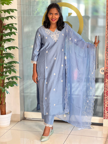 Embroidery Pattern Chanderi Silk Kurta Set  | ACL108