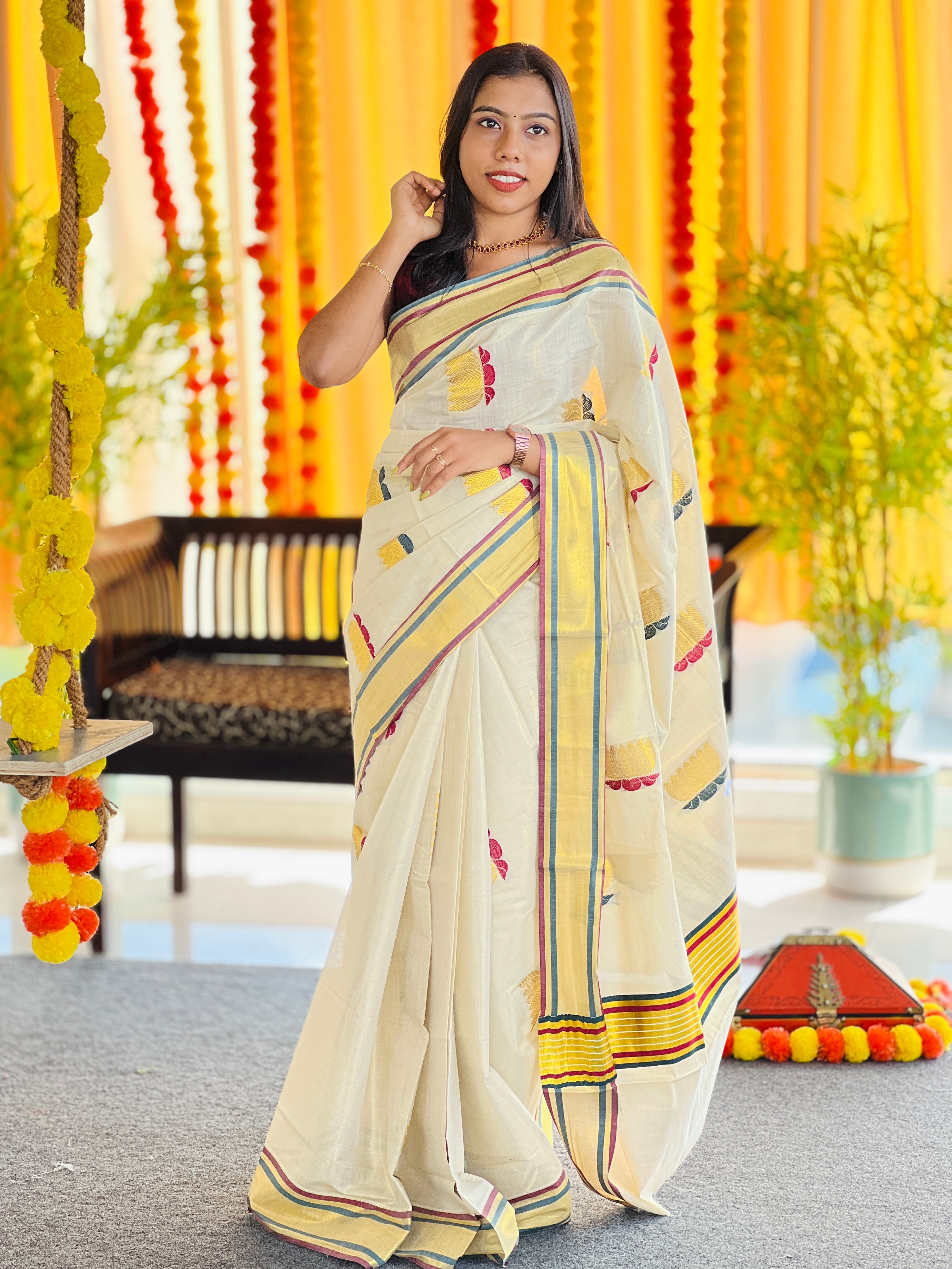 Zari Lotus Weaved Tissue Saree | RAV101