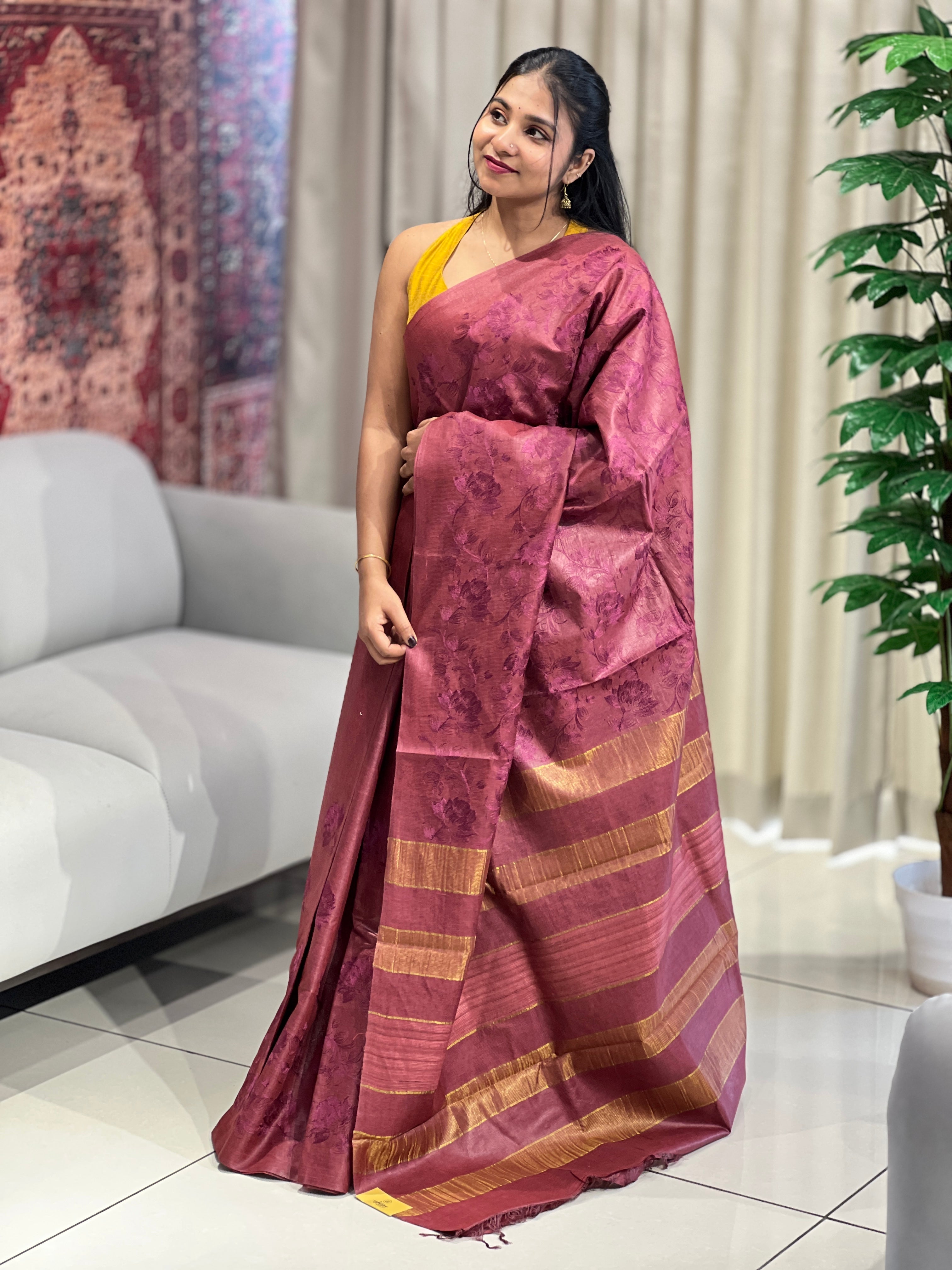 Floral Embroidery Detailed Tussar Saree | HS1308