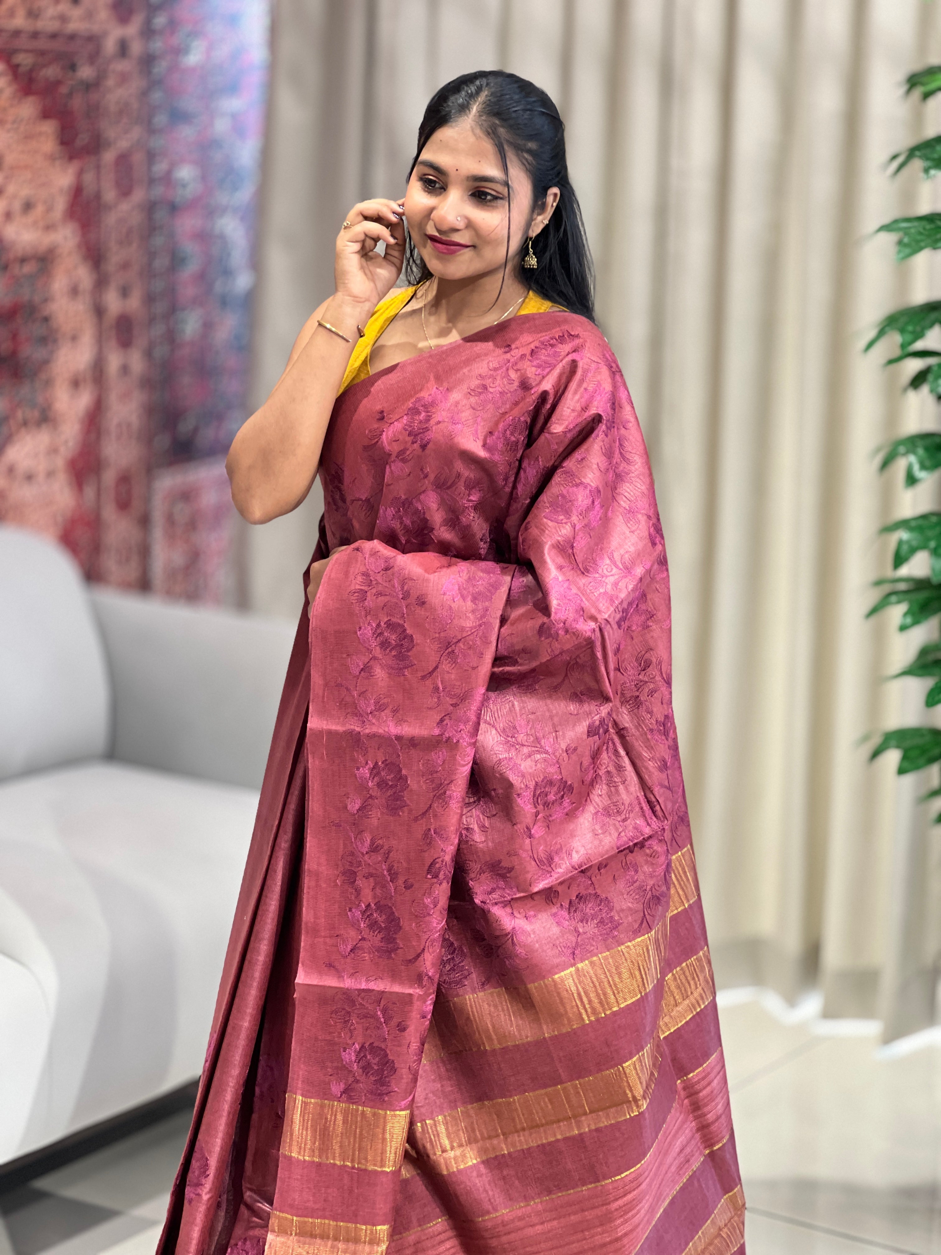 Floral Embroidery Detailed Tussar Saree | HS1308