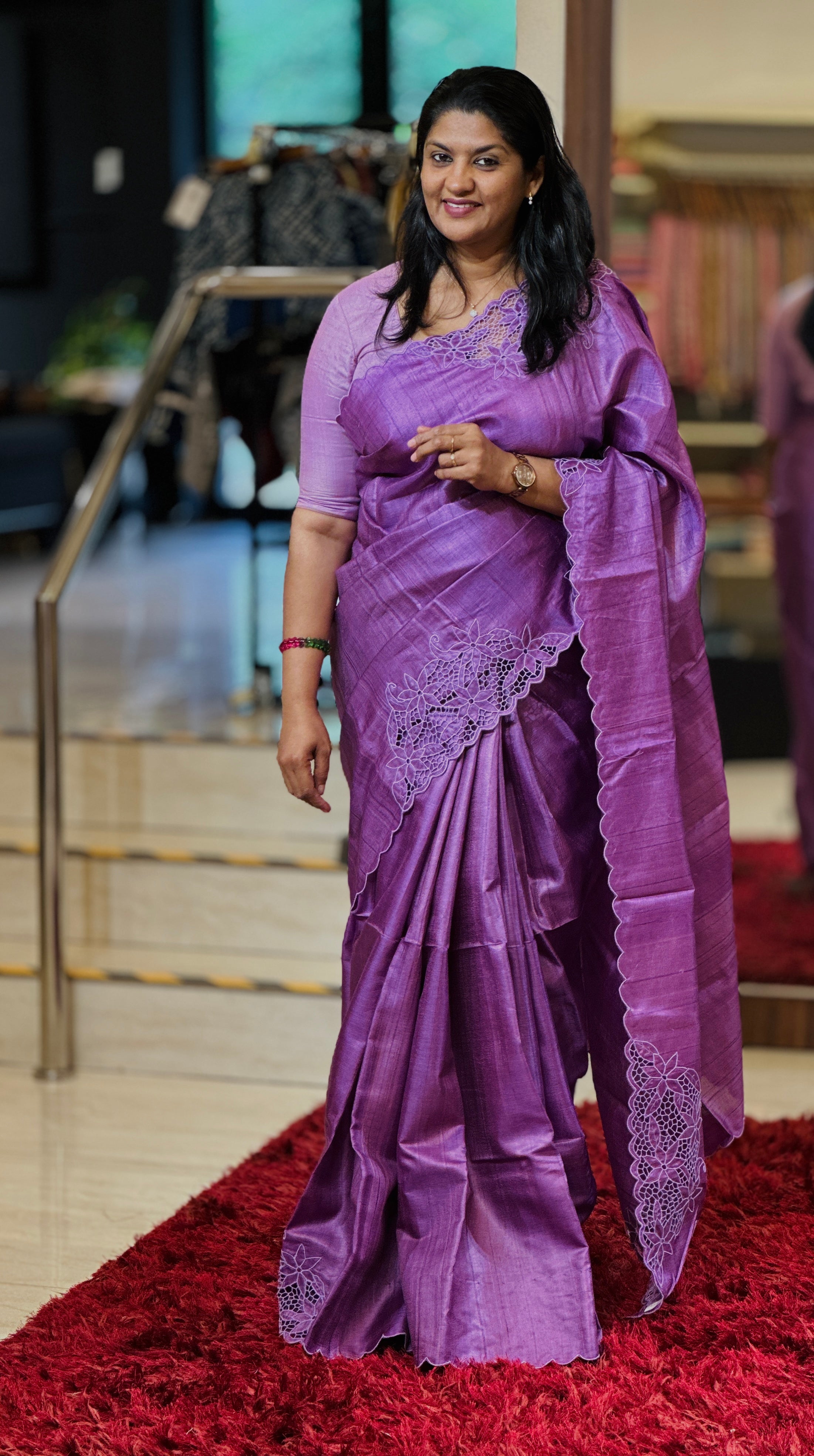 Floral Twine Cut Work Detailed Desi Tussar Saree | TC439