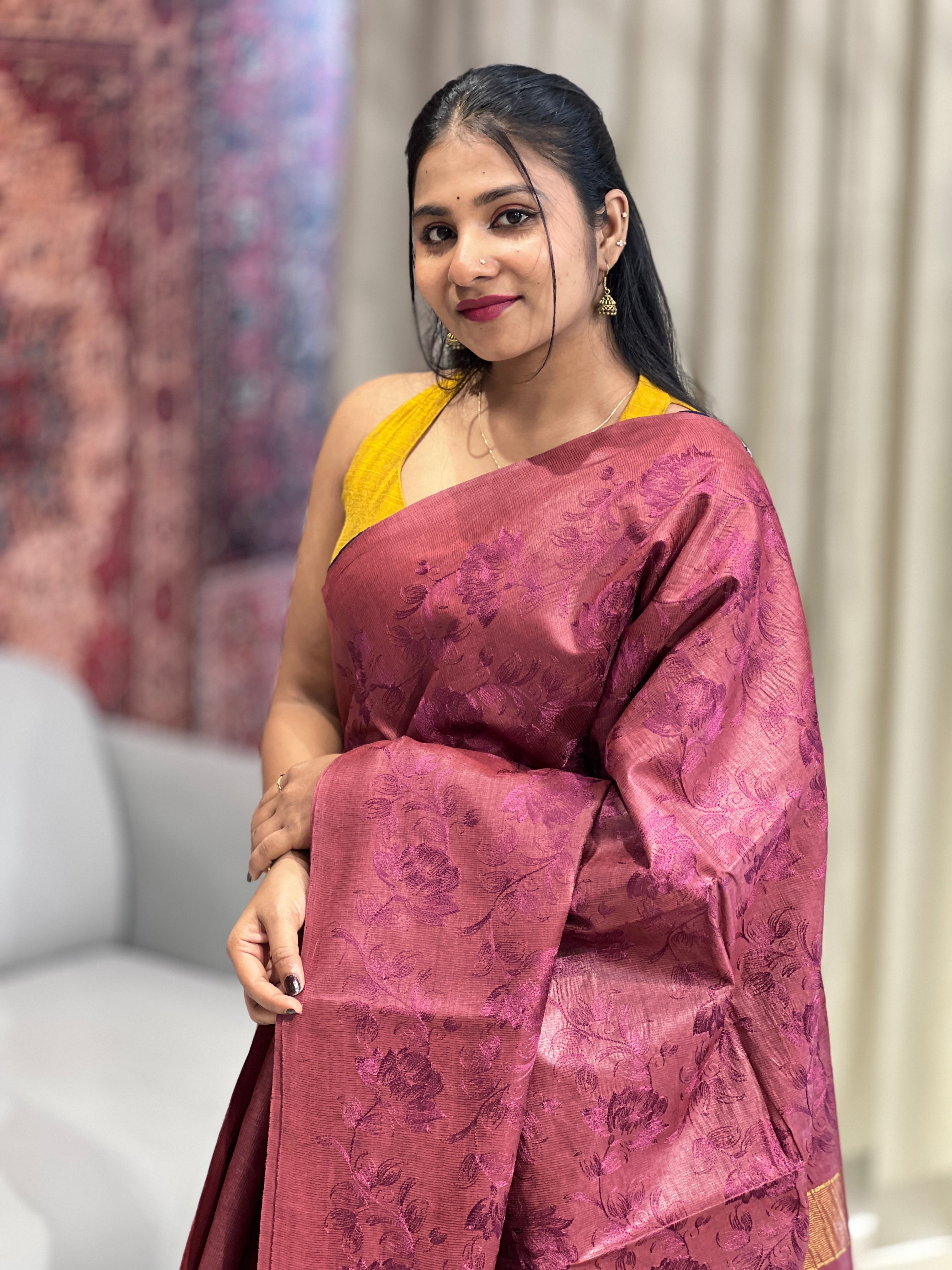 Floral Embroidery Detailed Tussar Saree | HS1308