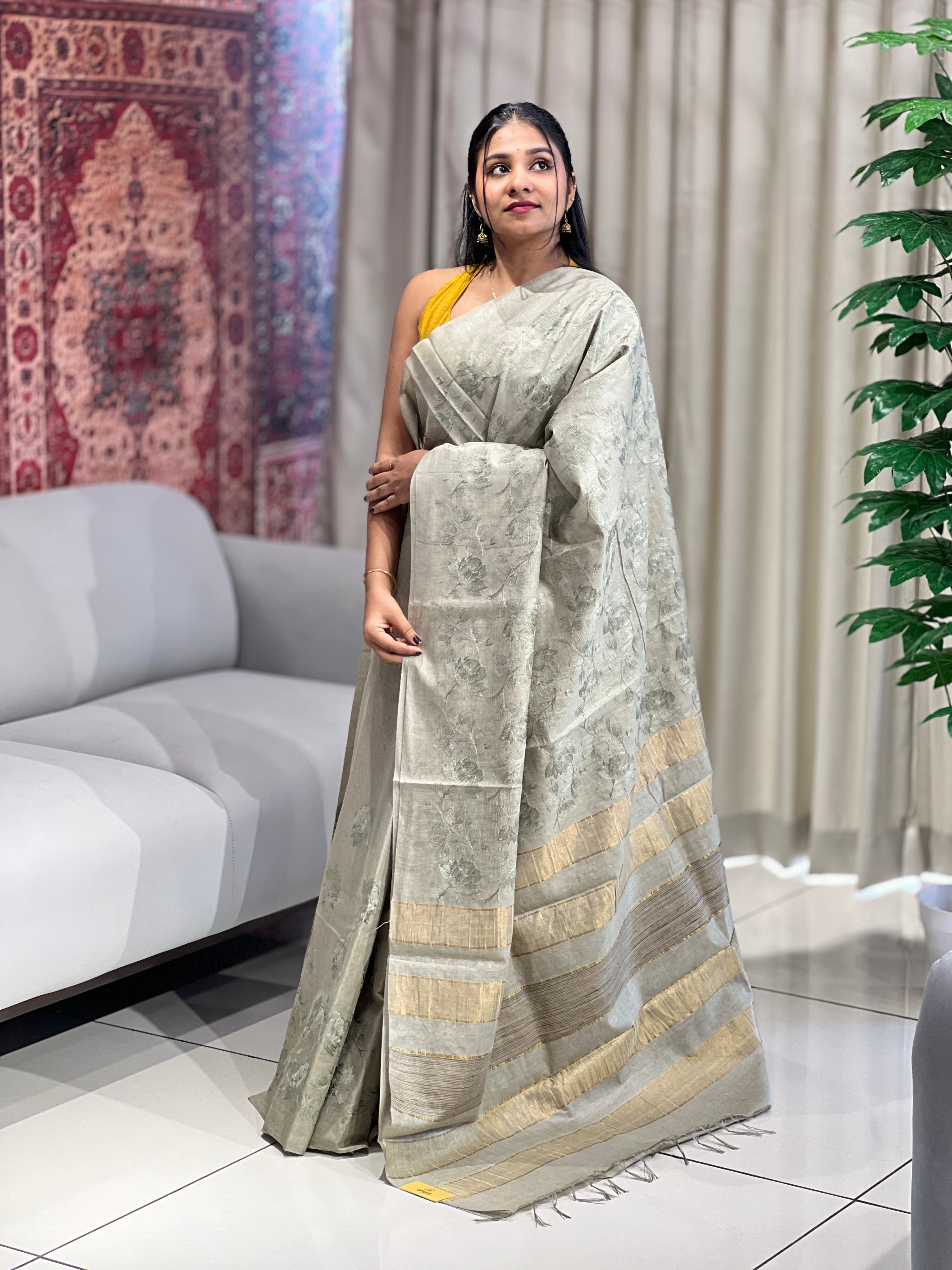 Floral Embroidery Detailed Tussar Saree | HS1306