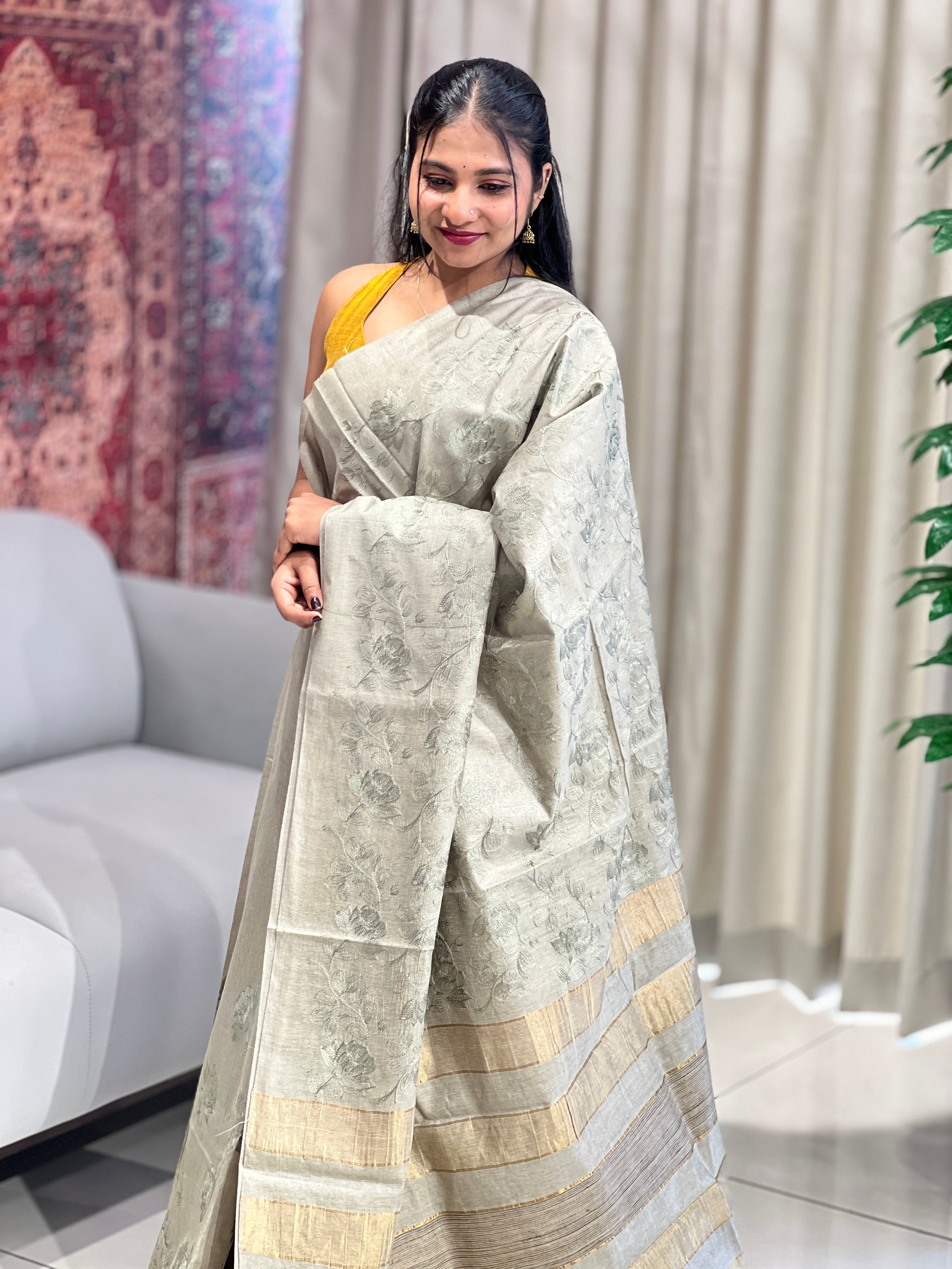 Floral Embroidery Detailed Tussar Saree | HS1306