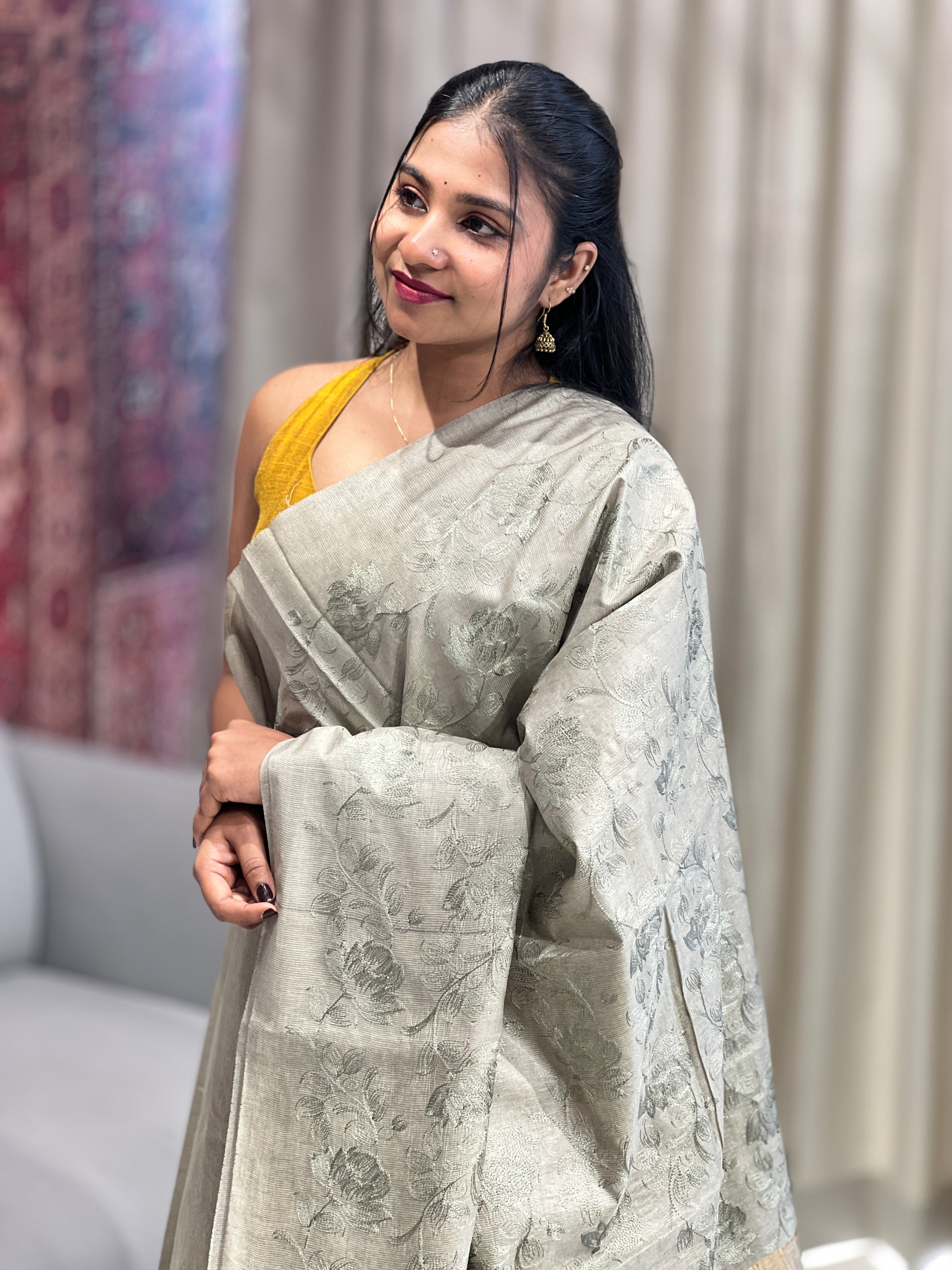 Floral Embroidery Detailed Tussar Saree | HS1306