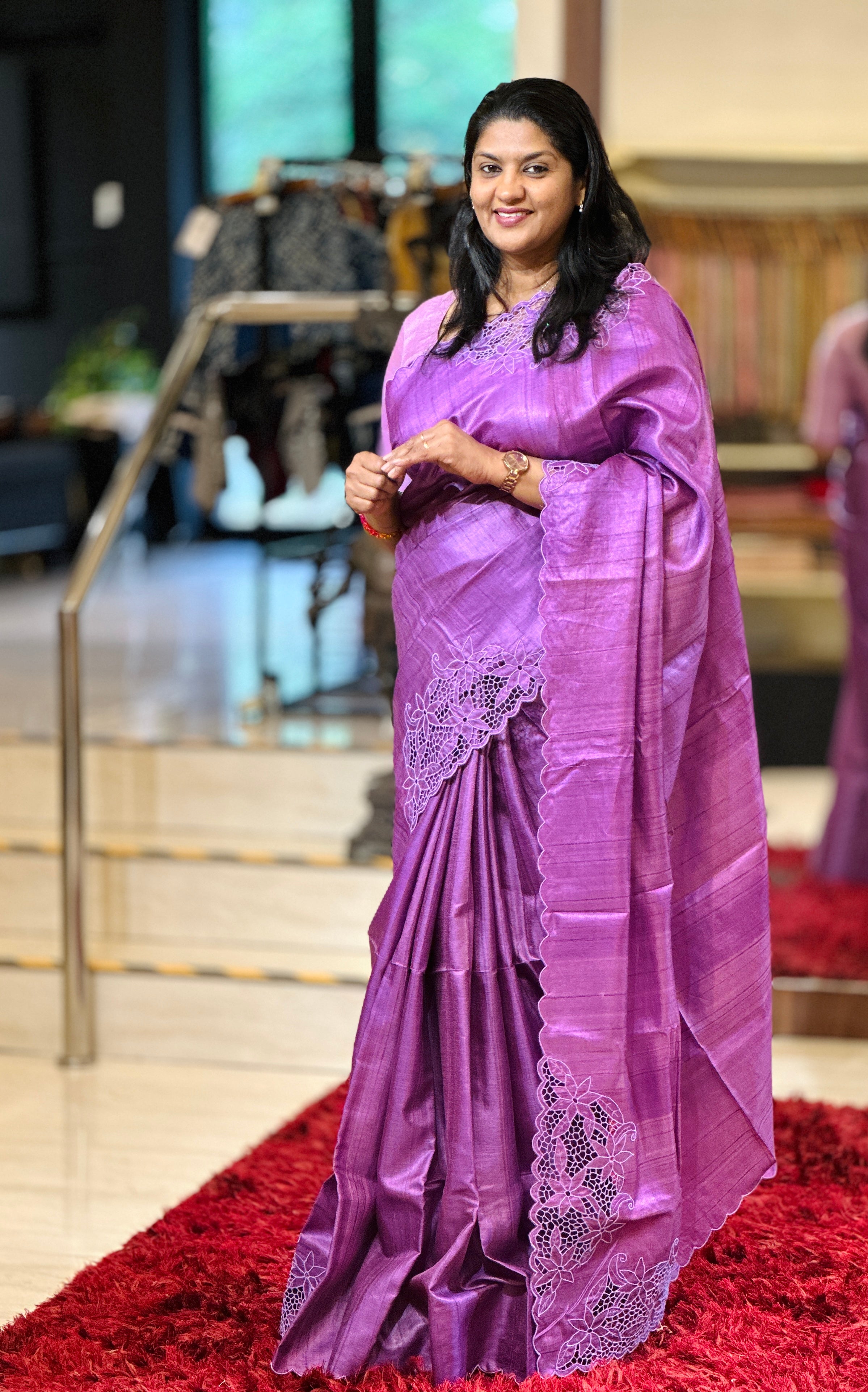 Floral Twine Cut Work Detailed Desi Tussar Saree | TC439