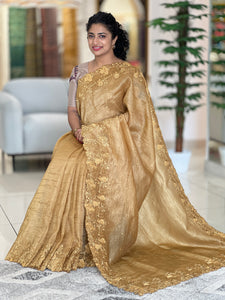 Embroidery Bordered Crushed Tissue Organza Saree | SBP299