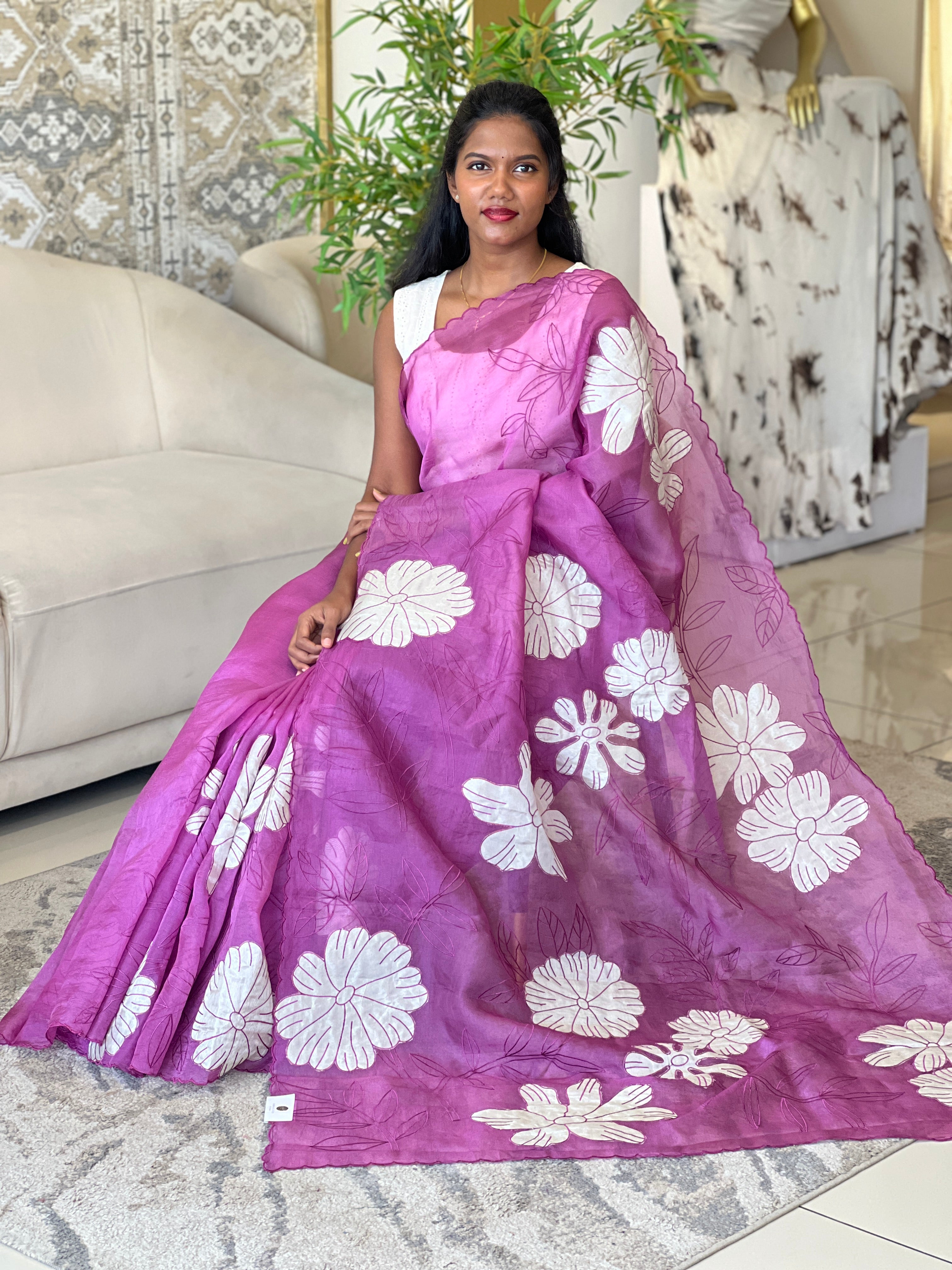 Floral Applique Detailed Pure Organza Saree | MM200