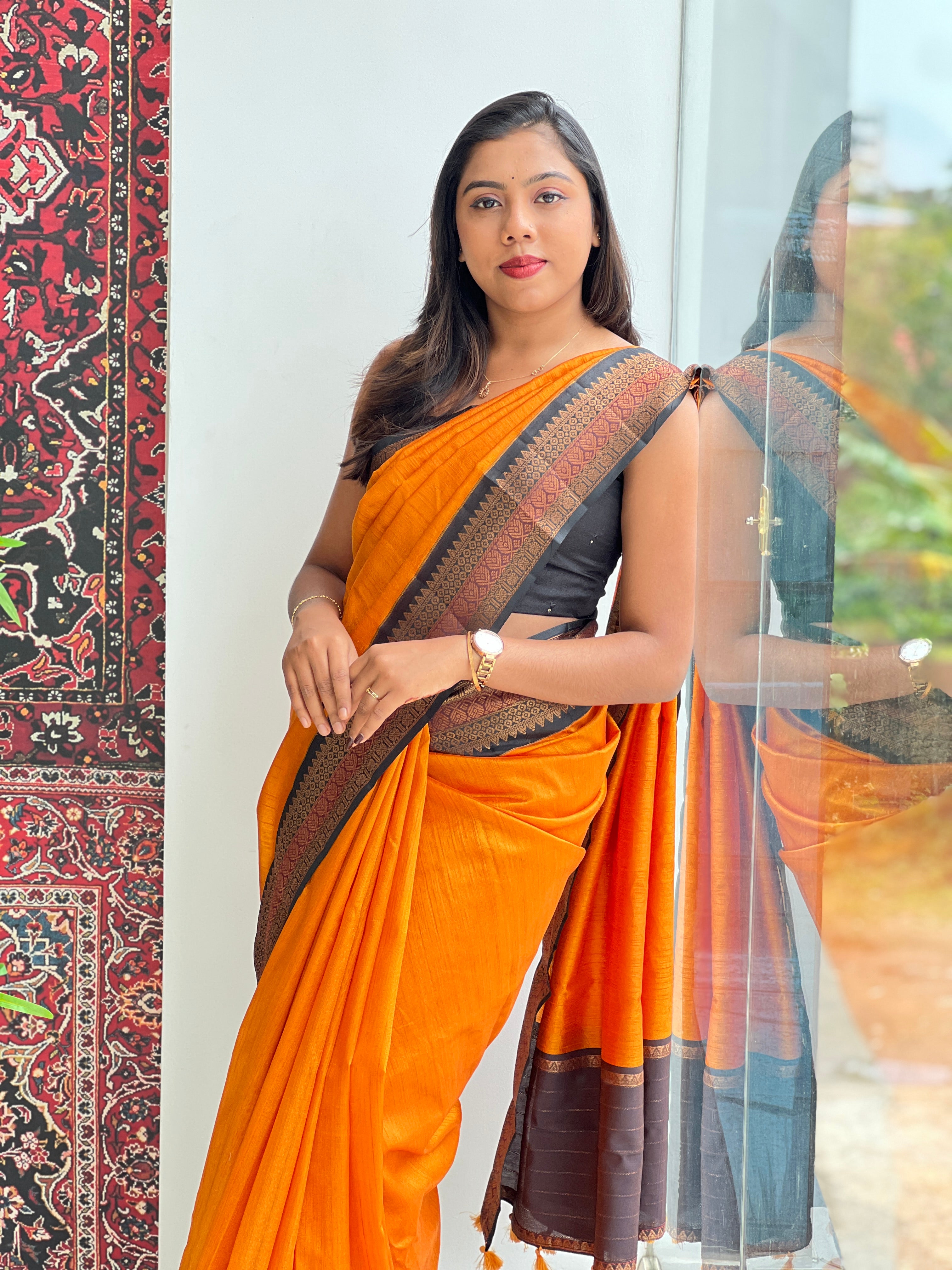 Solid Patterned Zari Border Cotton Saree | YNG1645