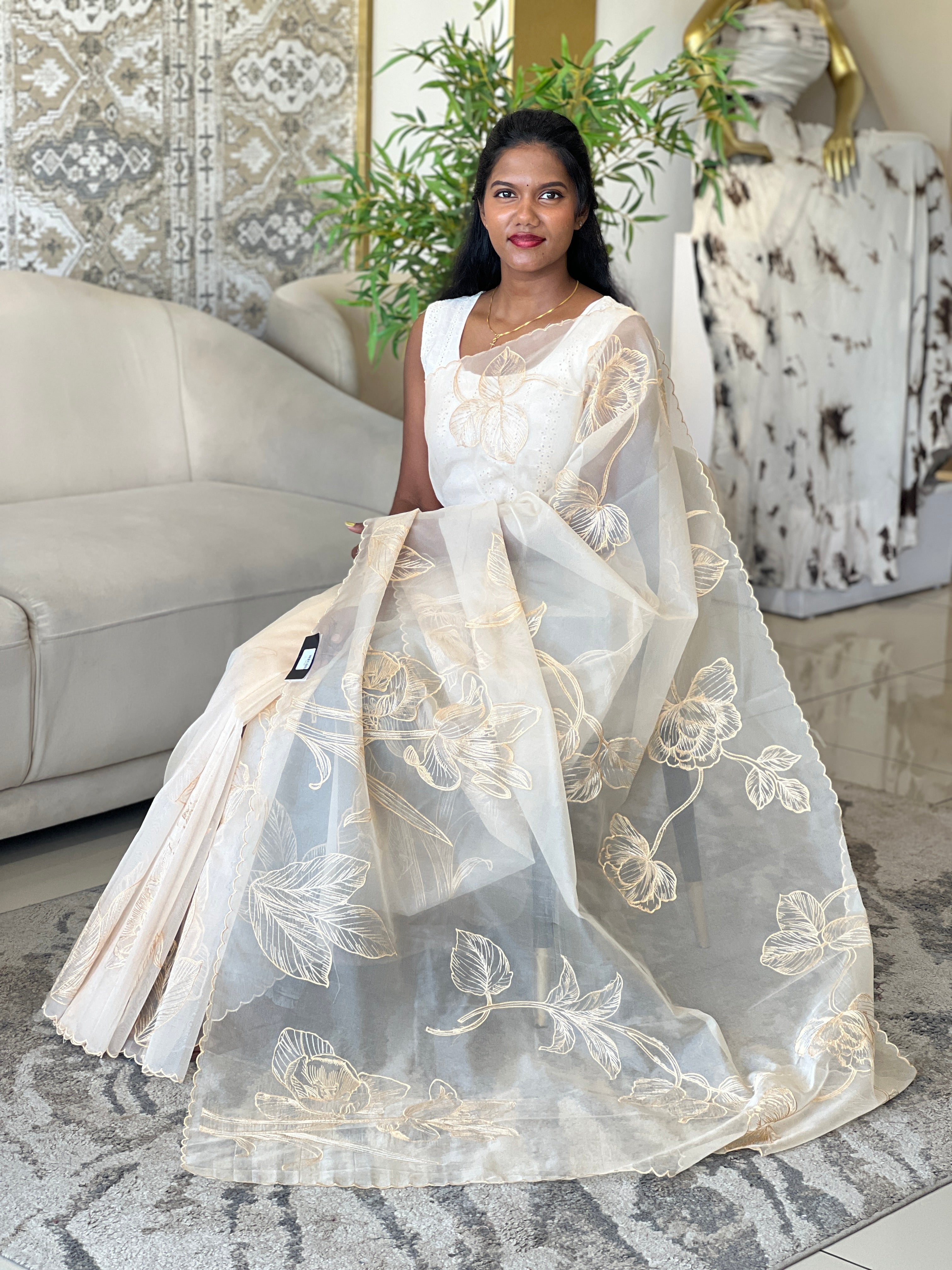 Machine Embroidery Detailed Organza Saree | MM168