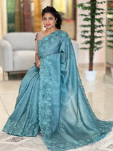 Embroidery Bordered Crushed Tissue Organza Saree | SBP299