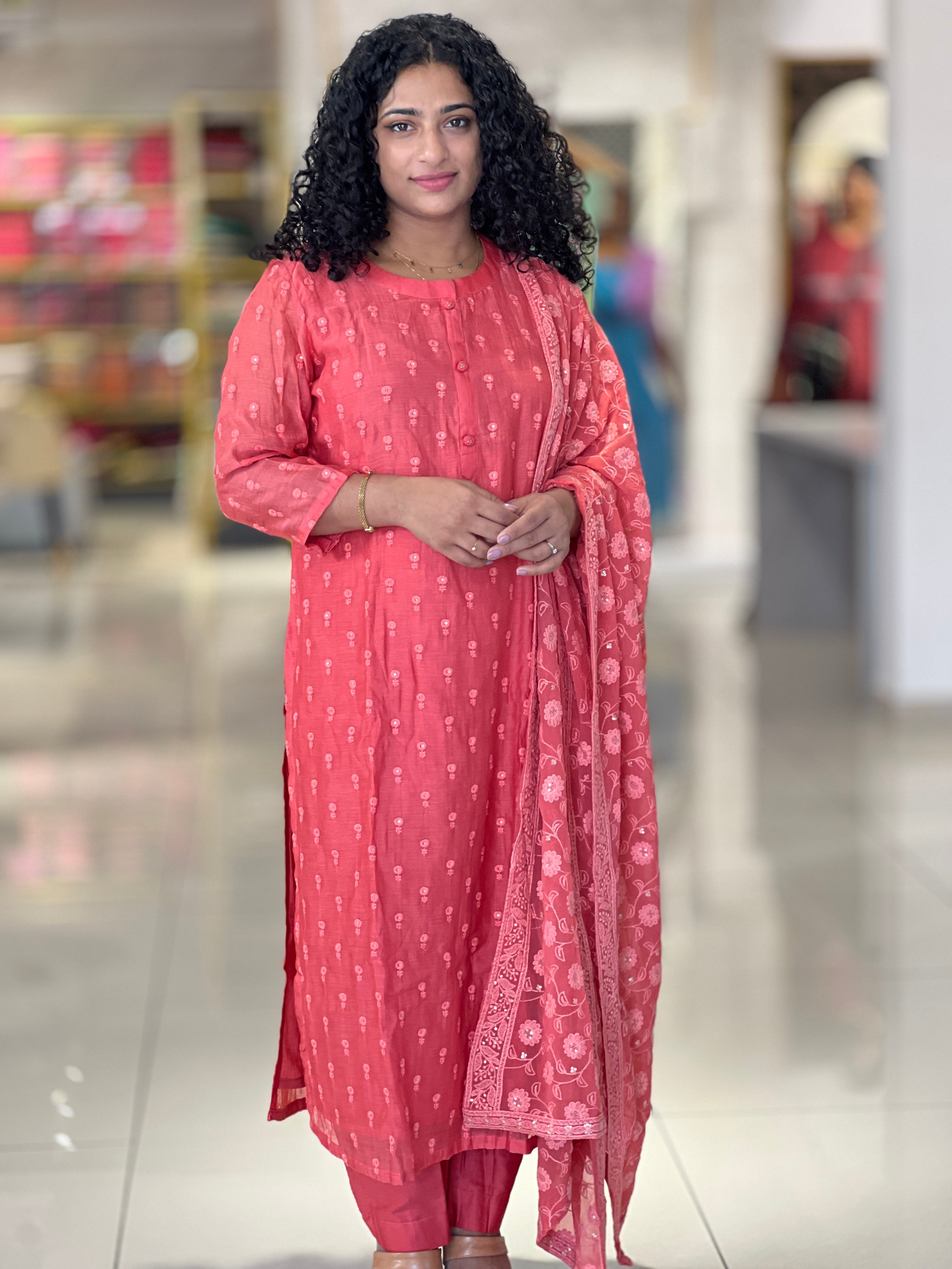 Floral Embroidered Chanderi Kurta Set | SFT106