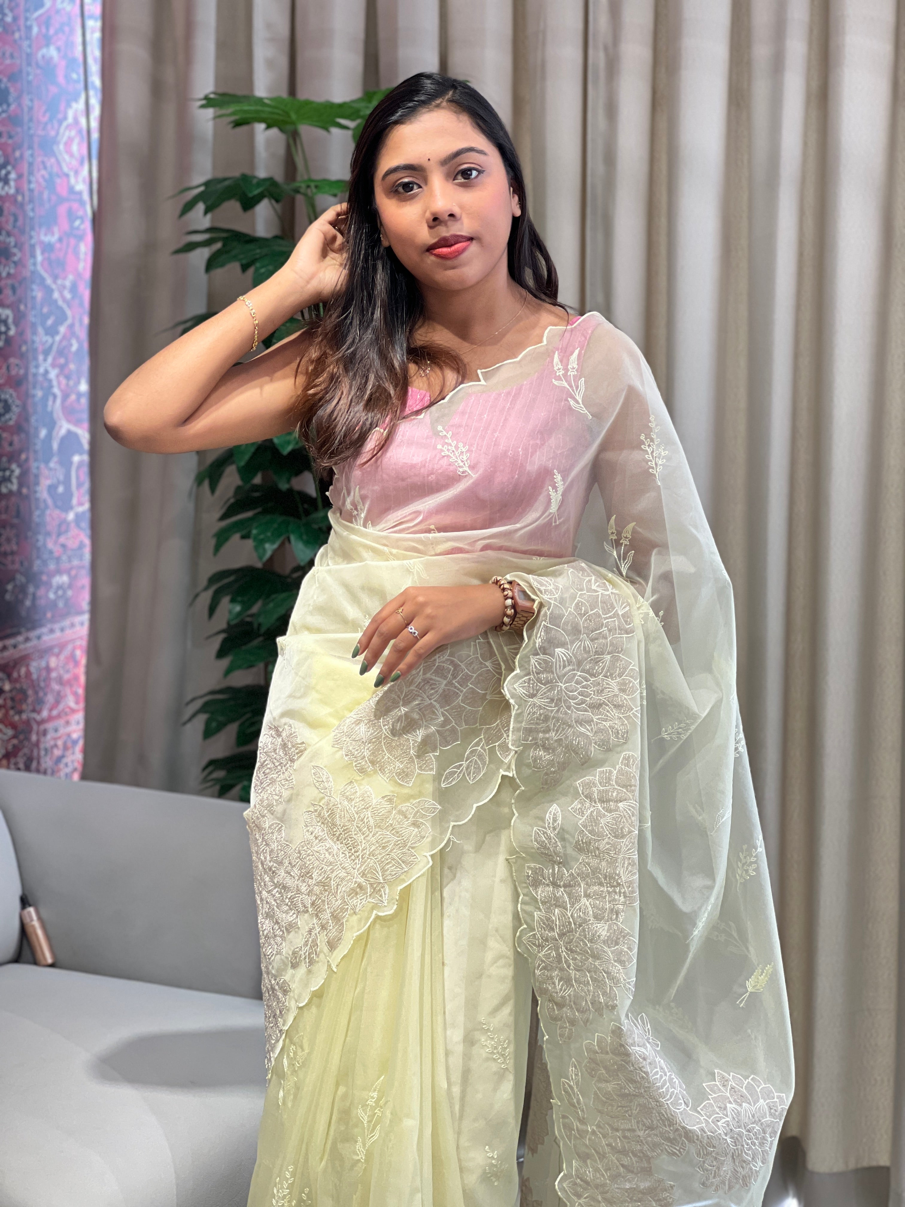 Floral Applique Detailing Organza Saree | MM265