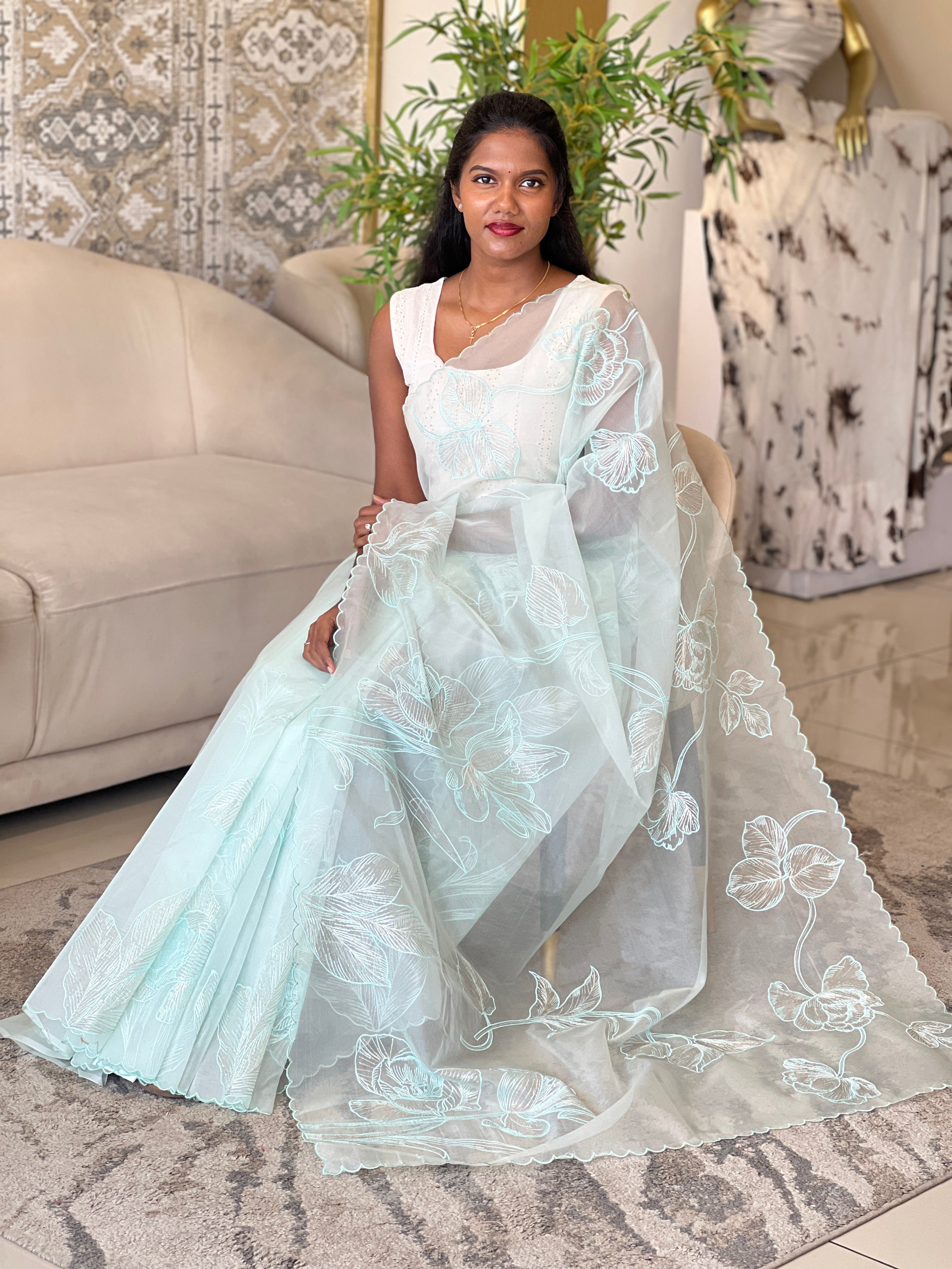 Machine Embroidery Detailed Organza Saree | MM169