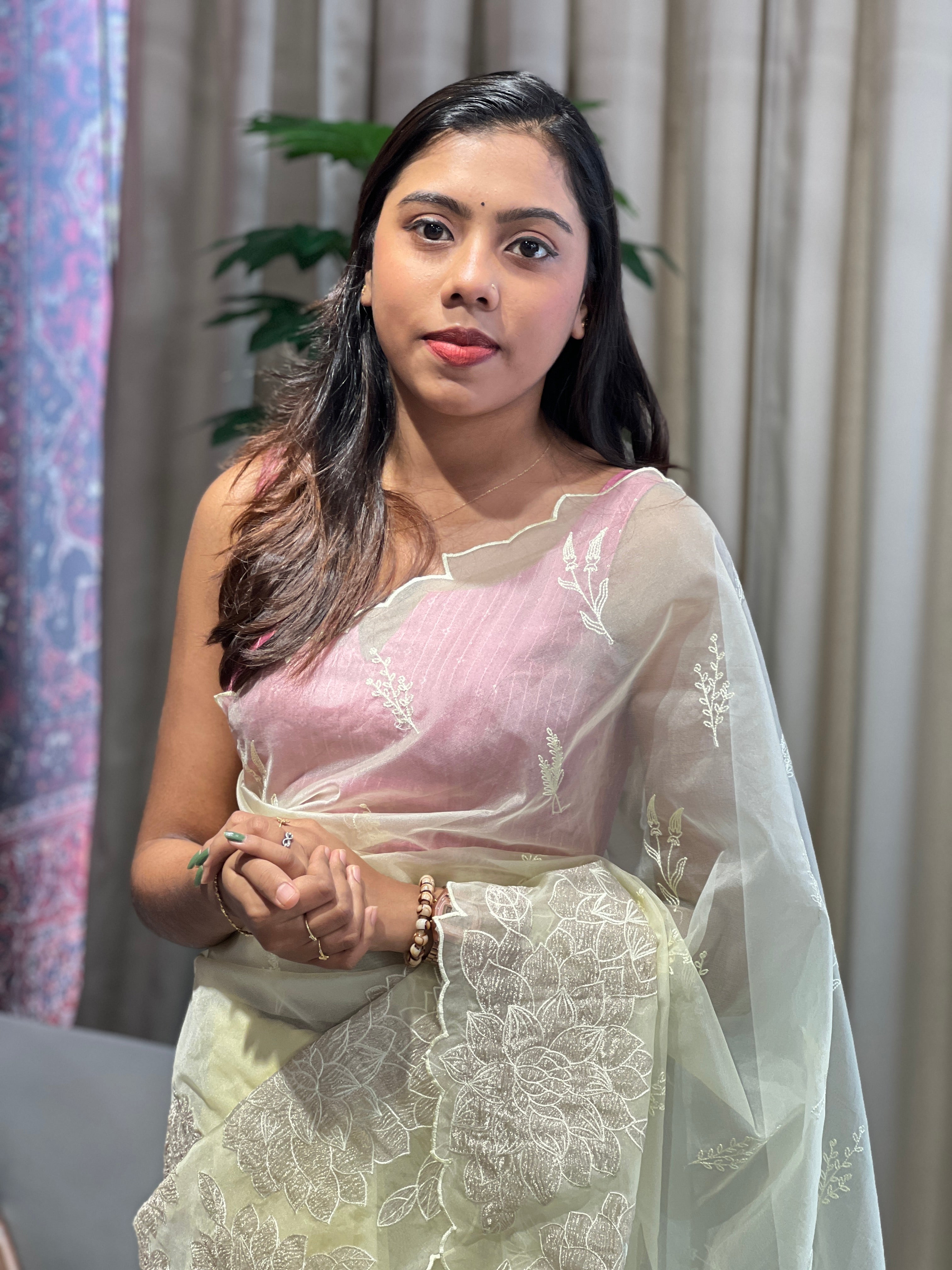 Floral Applique Detailing Organza Saree | MM265