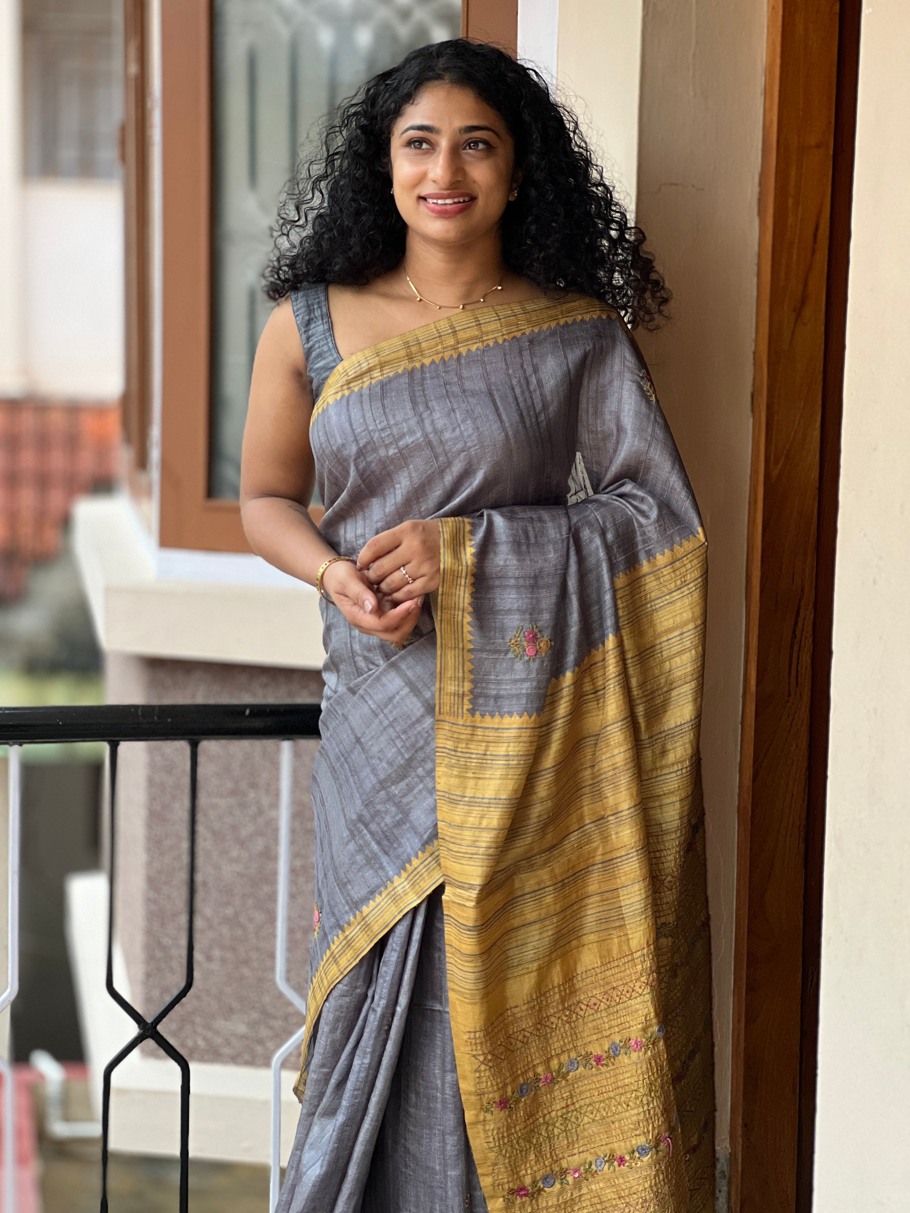 Hand Embroidery Tussar Finish Saree | KSD105