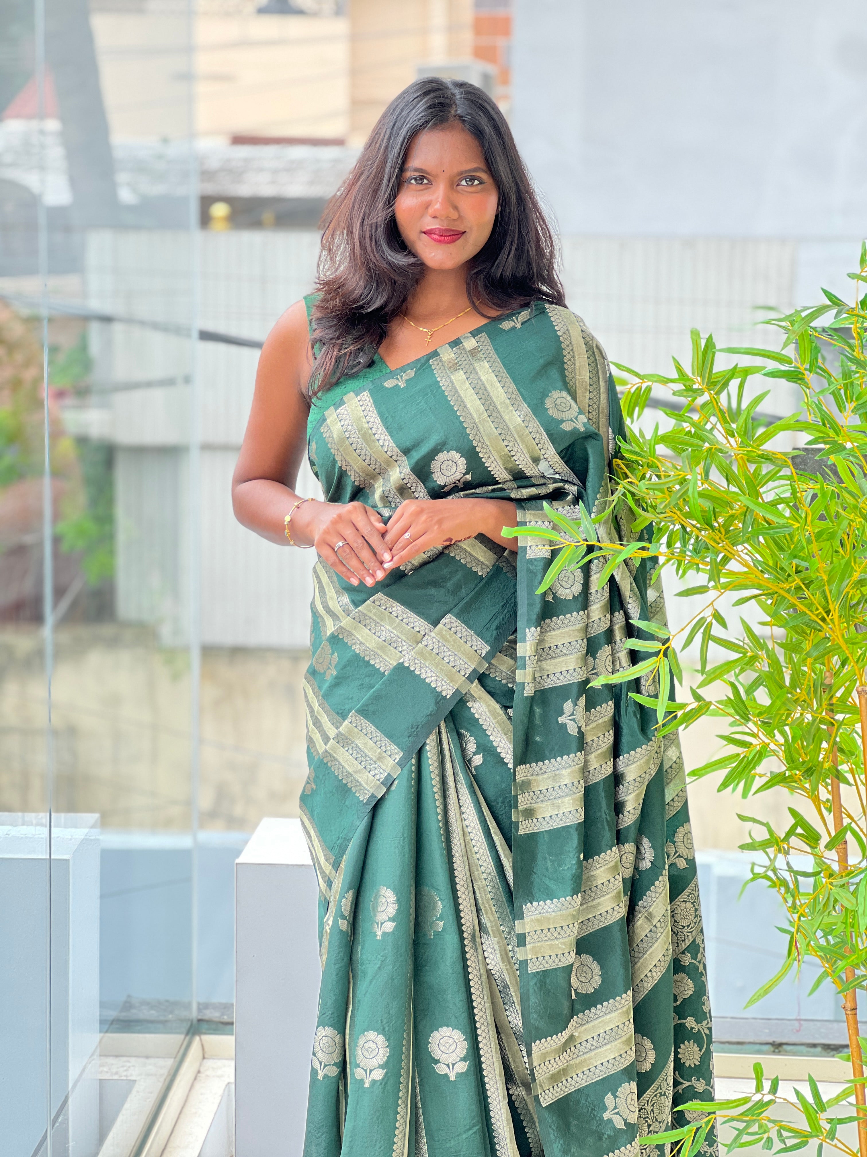 Stripe Zari Woven Semi Silk Saree | MB162