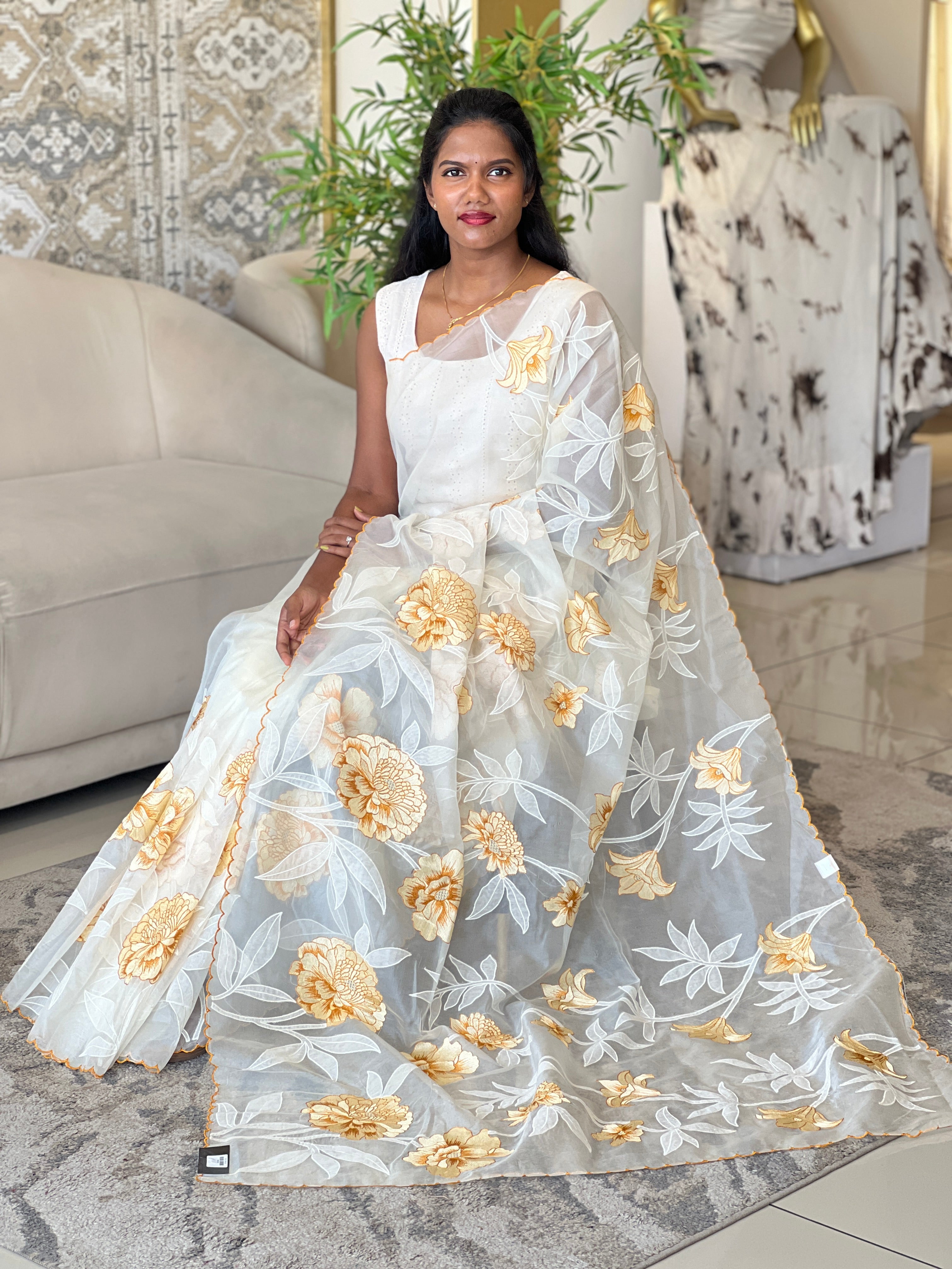 Applique Work & Embroidery Detailed Organza Saree | MM153