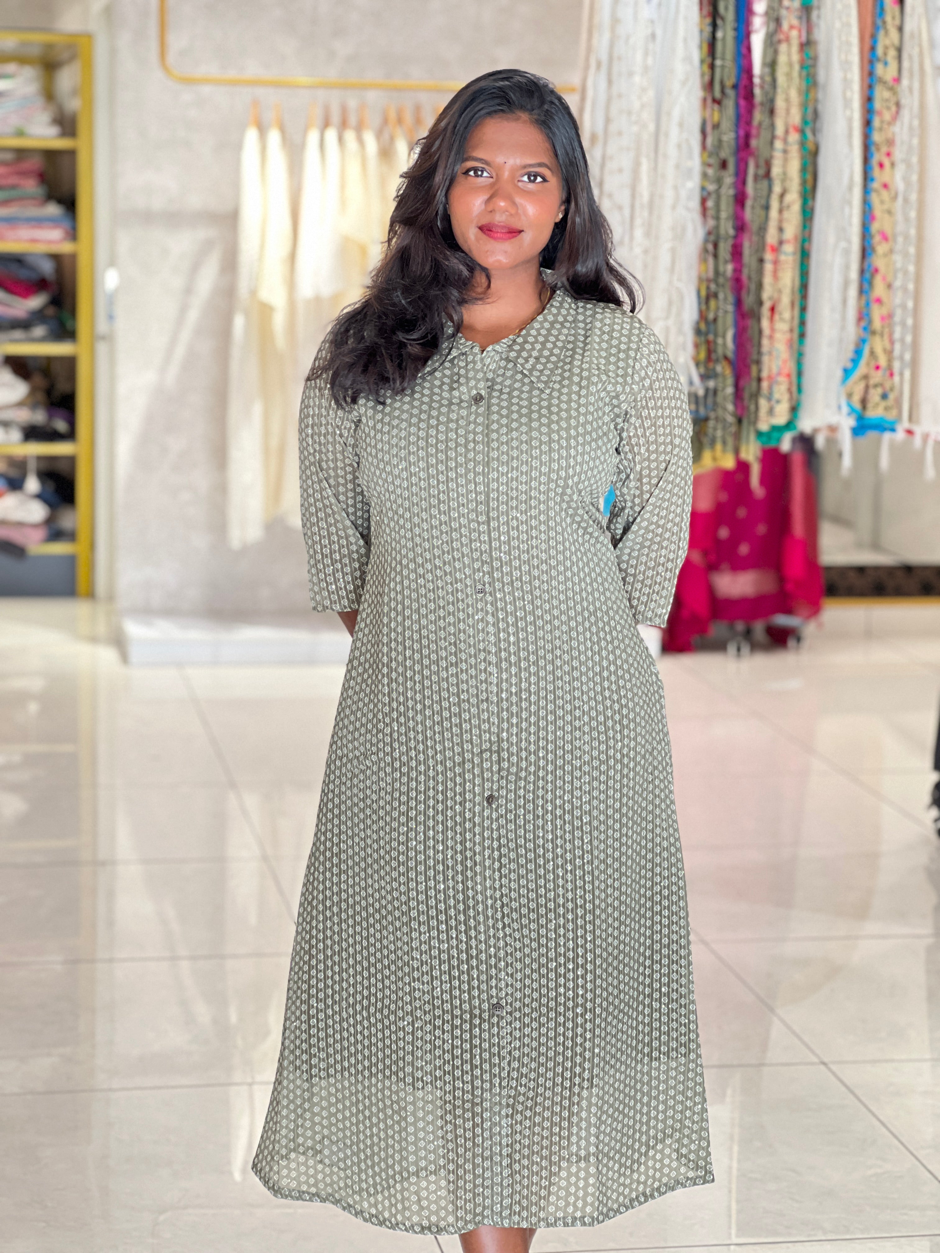 Printed Pattern Georgette A Line Kurta | RMLA373