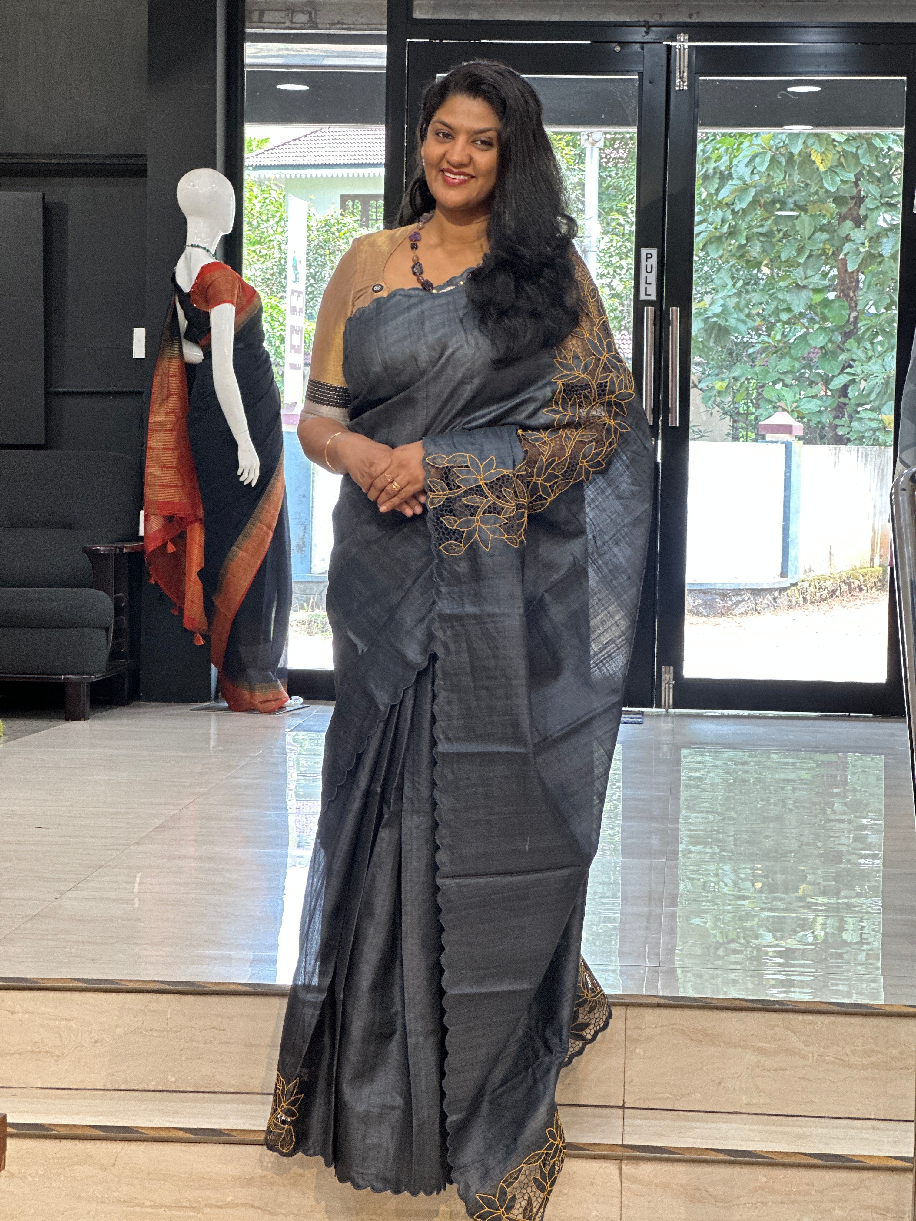 Leaf Pattern Twine Cut Work Desi Tussar Saree | TC509