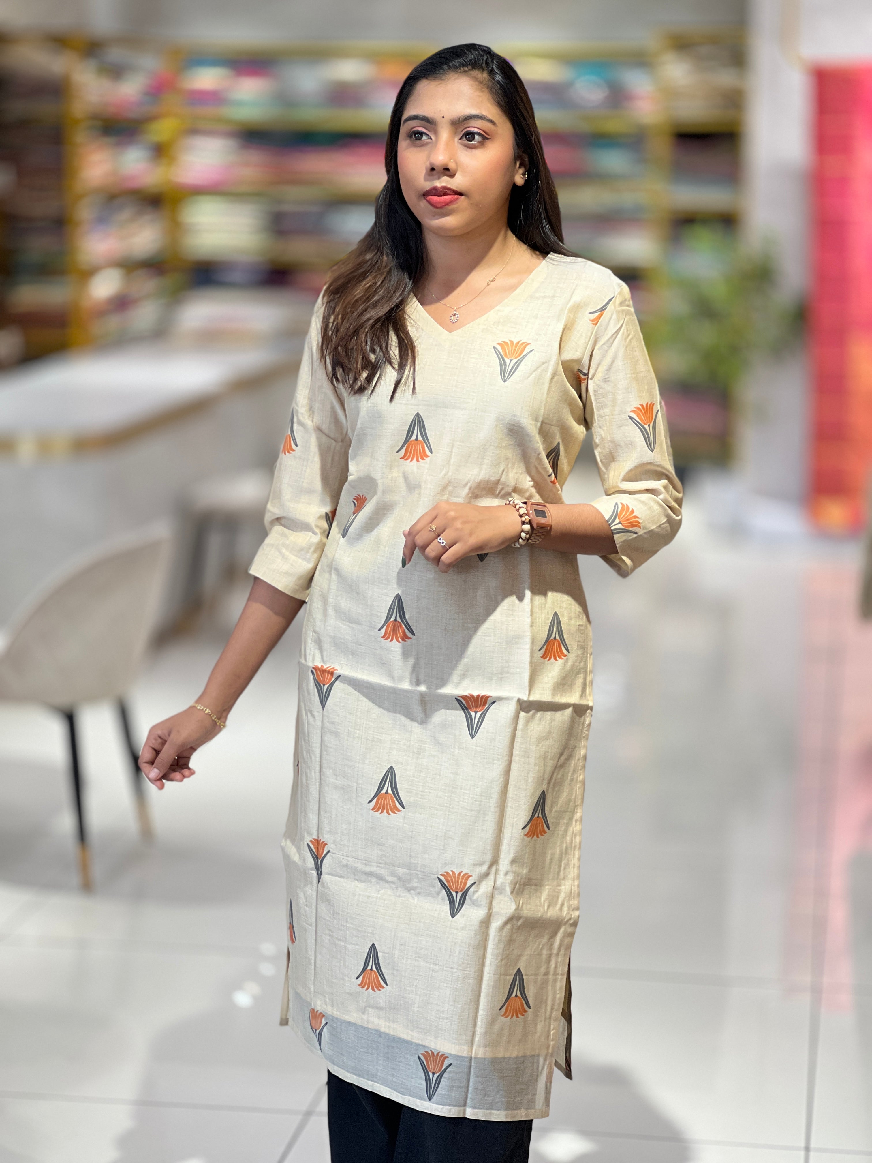 Floral Printed Chanderi Kurta | DNT1016