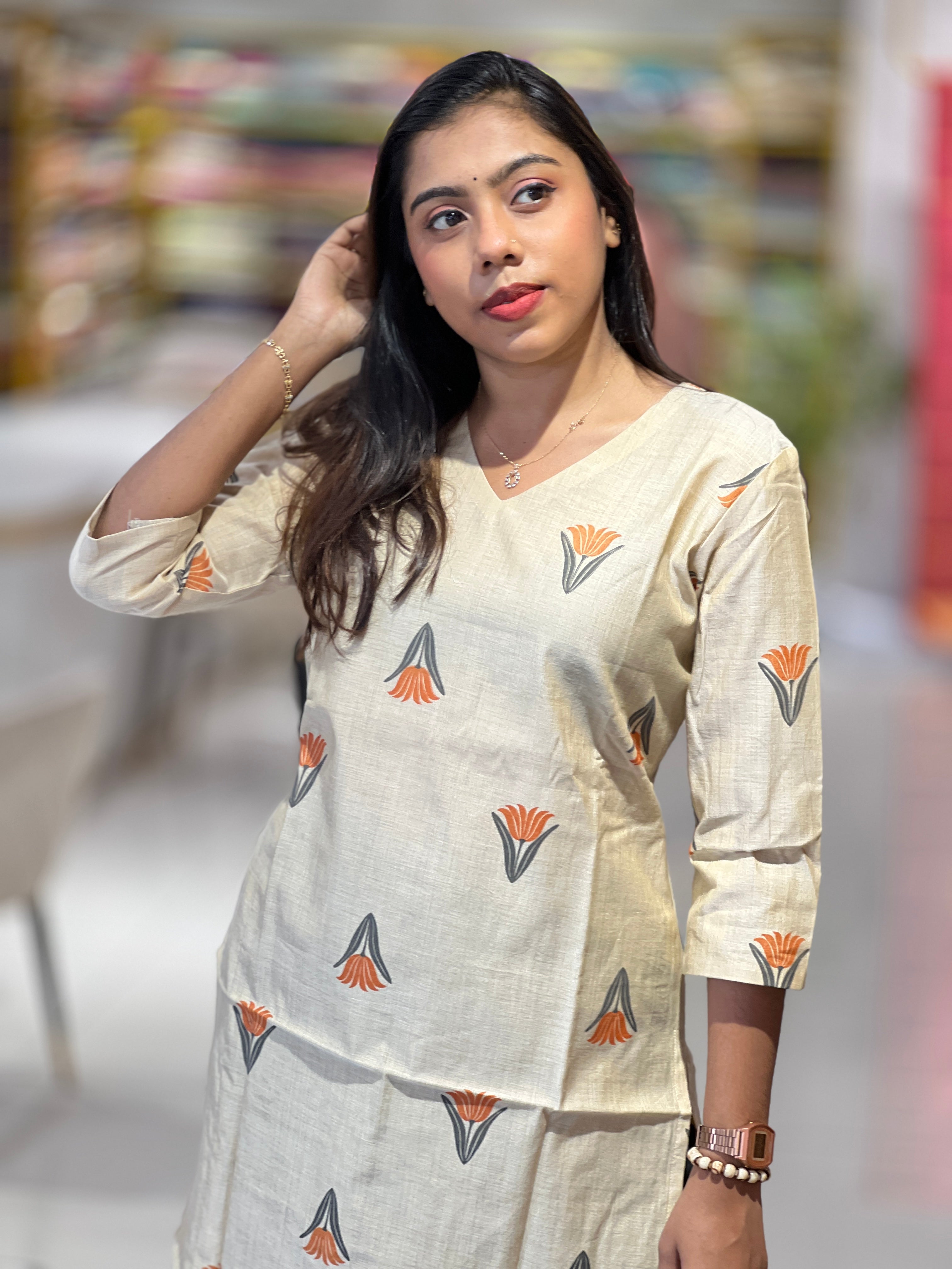 Floral Printed Chanderi Kurta | DNT1016