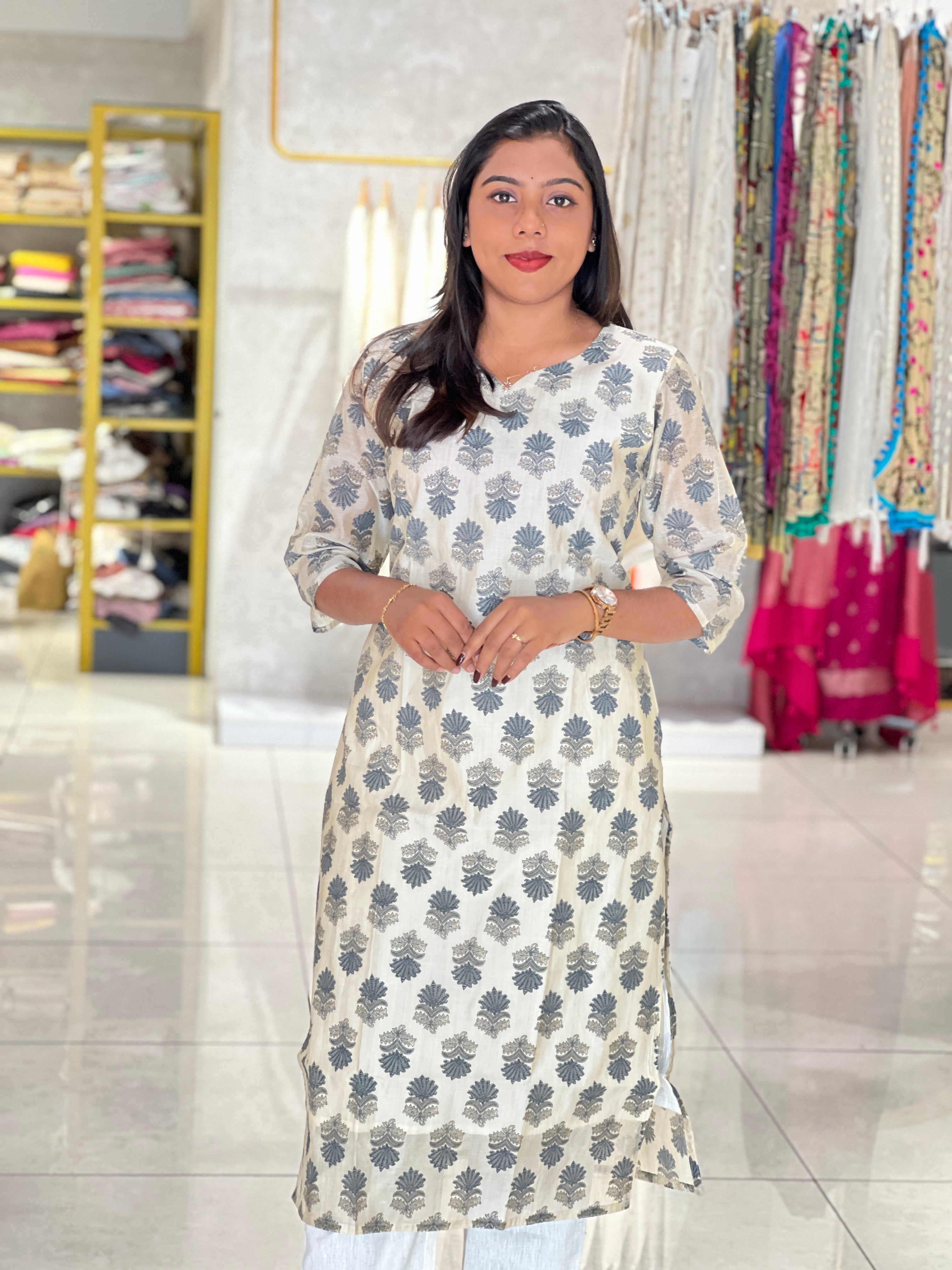 Printed Design Chanderi Finish Kurta | RMLA383