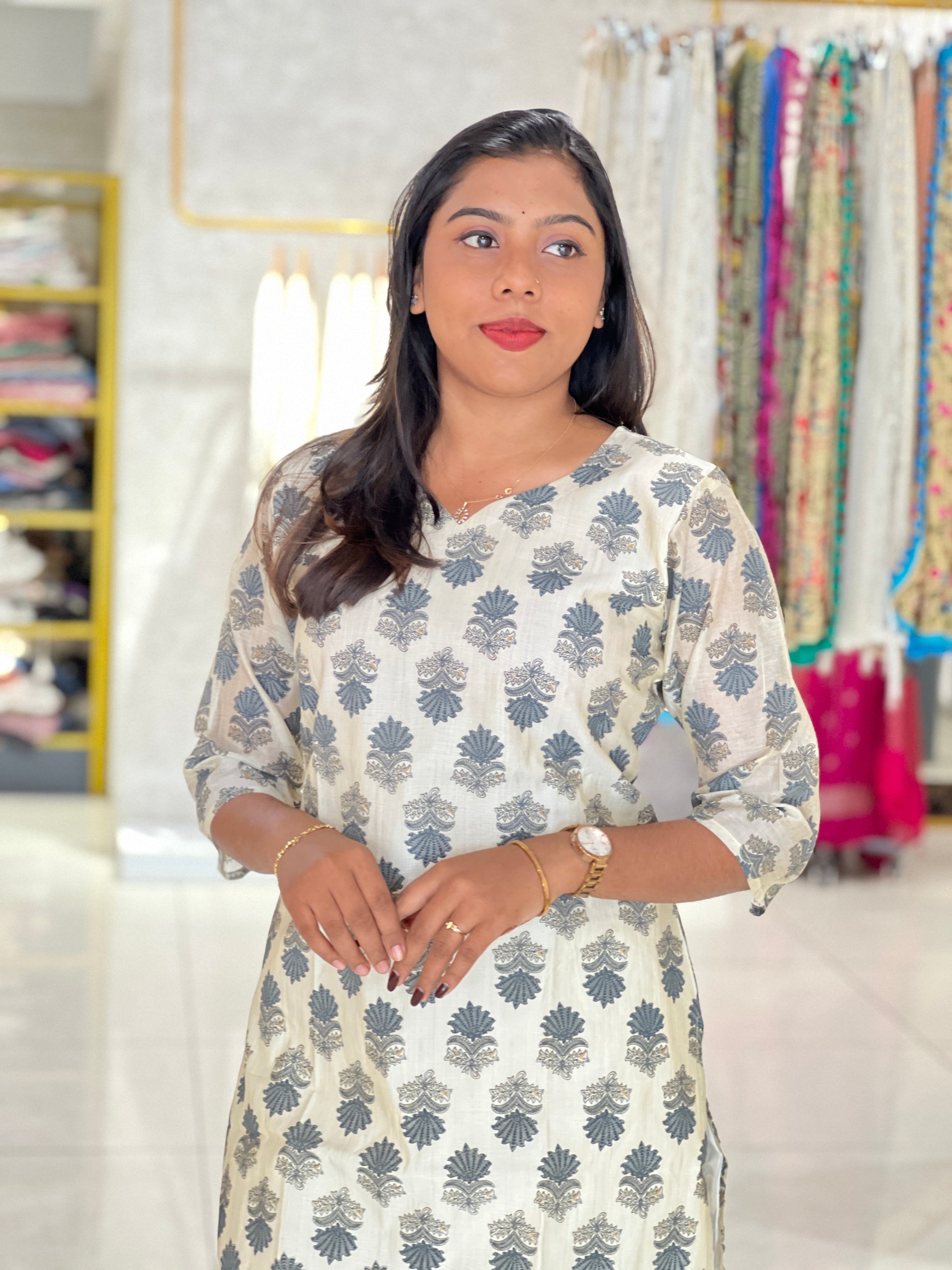 Printed Design Chanderi Finish Kurta | RMLA383