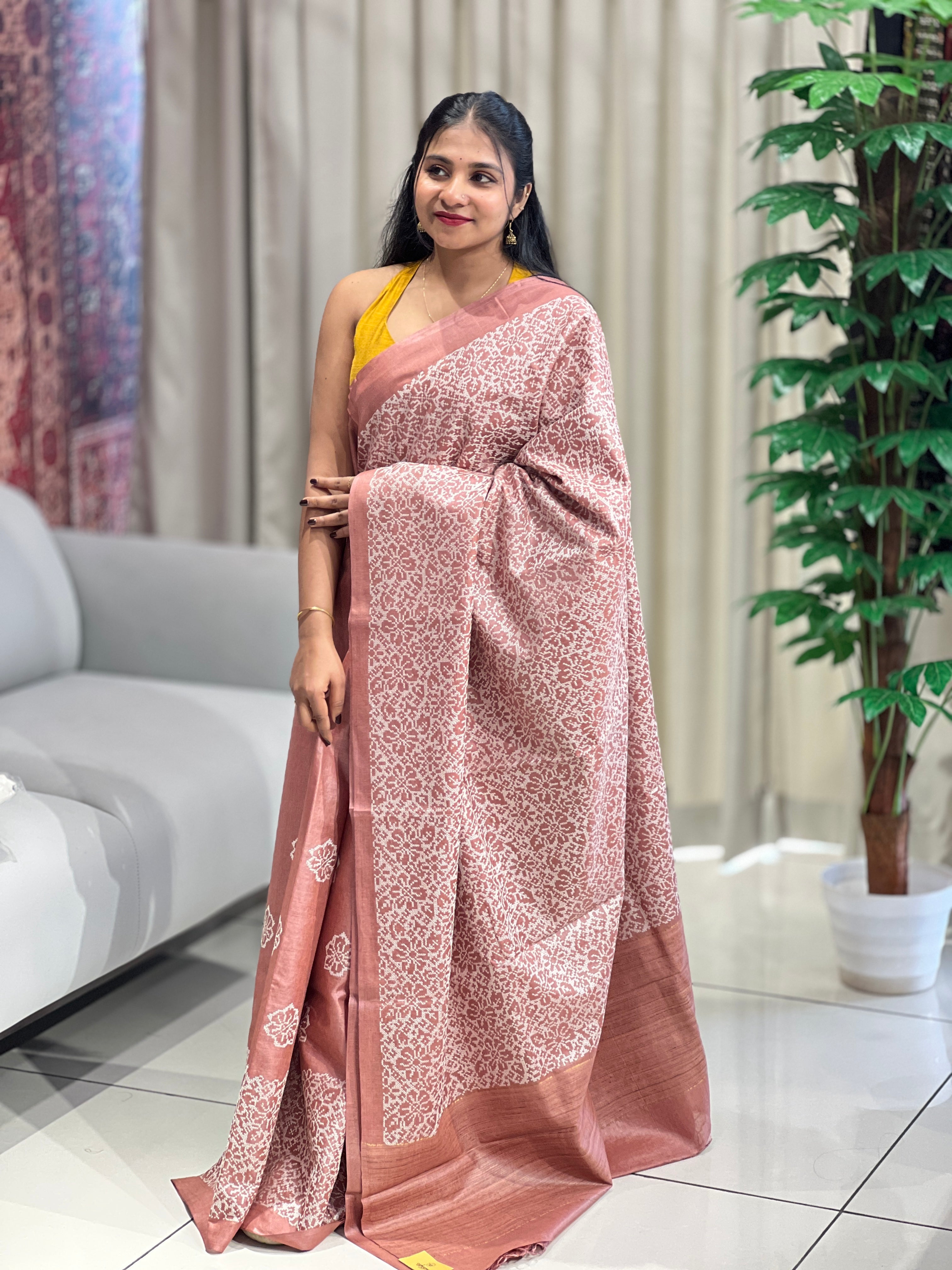 Floral Embroidery Detailed Tussar Saree | HS1292
