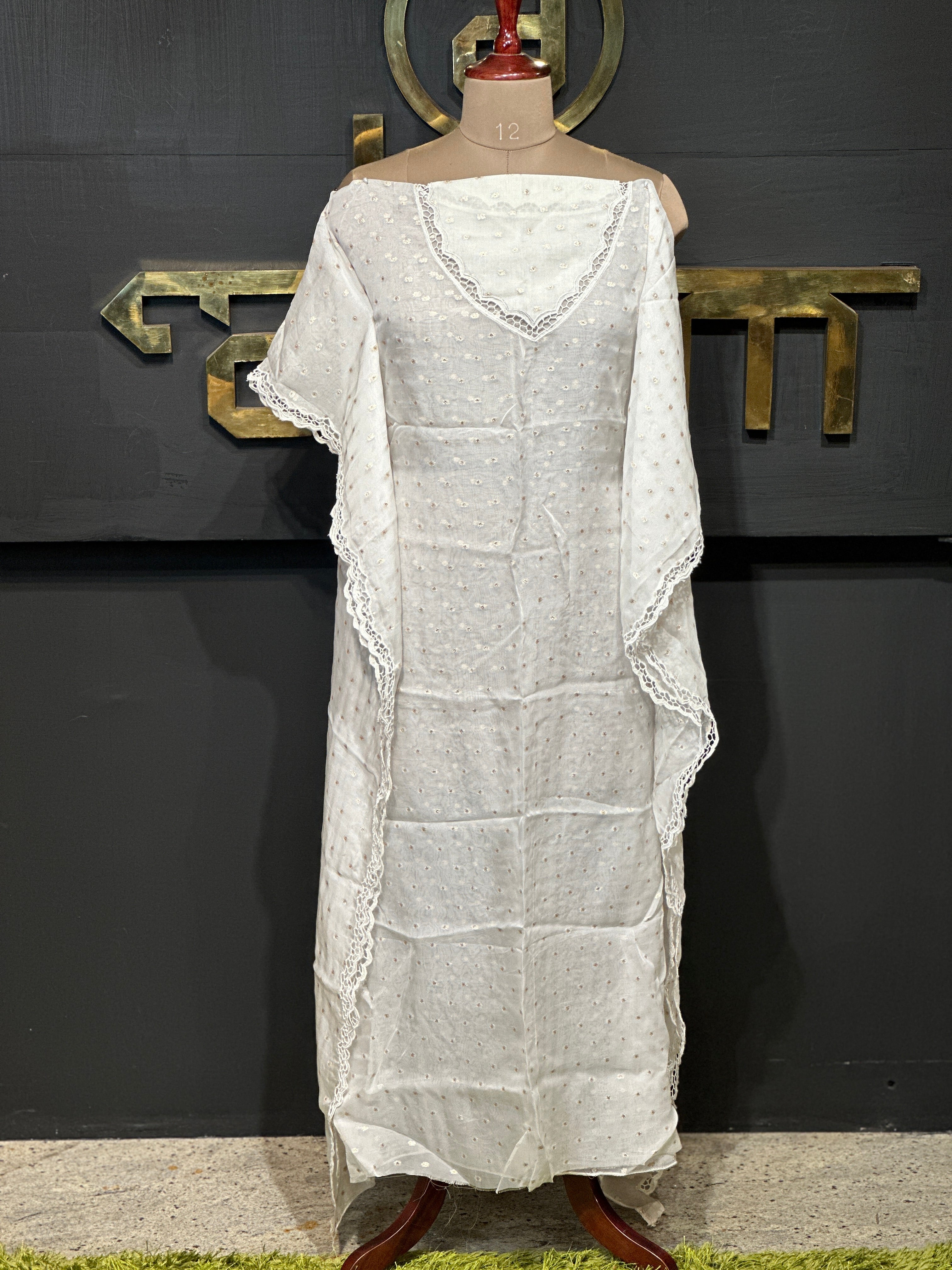 Twine Cut Work With Banarasi Butta Detailed Viscose Organza Kaftan | TC438
