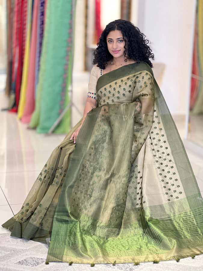 Thread Embroidered Semi Organza Saree | YNG534