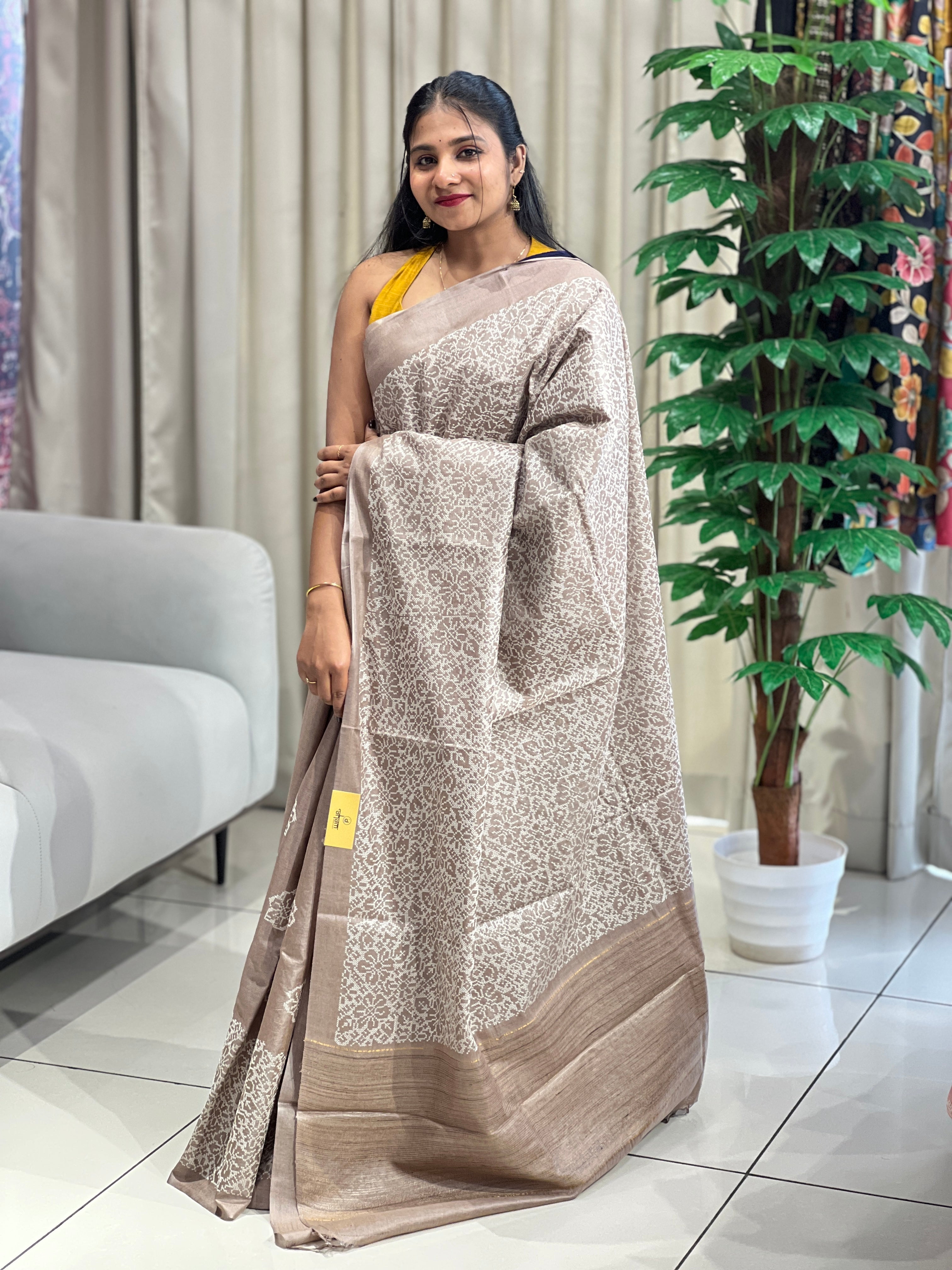 Floral Embroidery Detailed Tussar Saree | HS1293