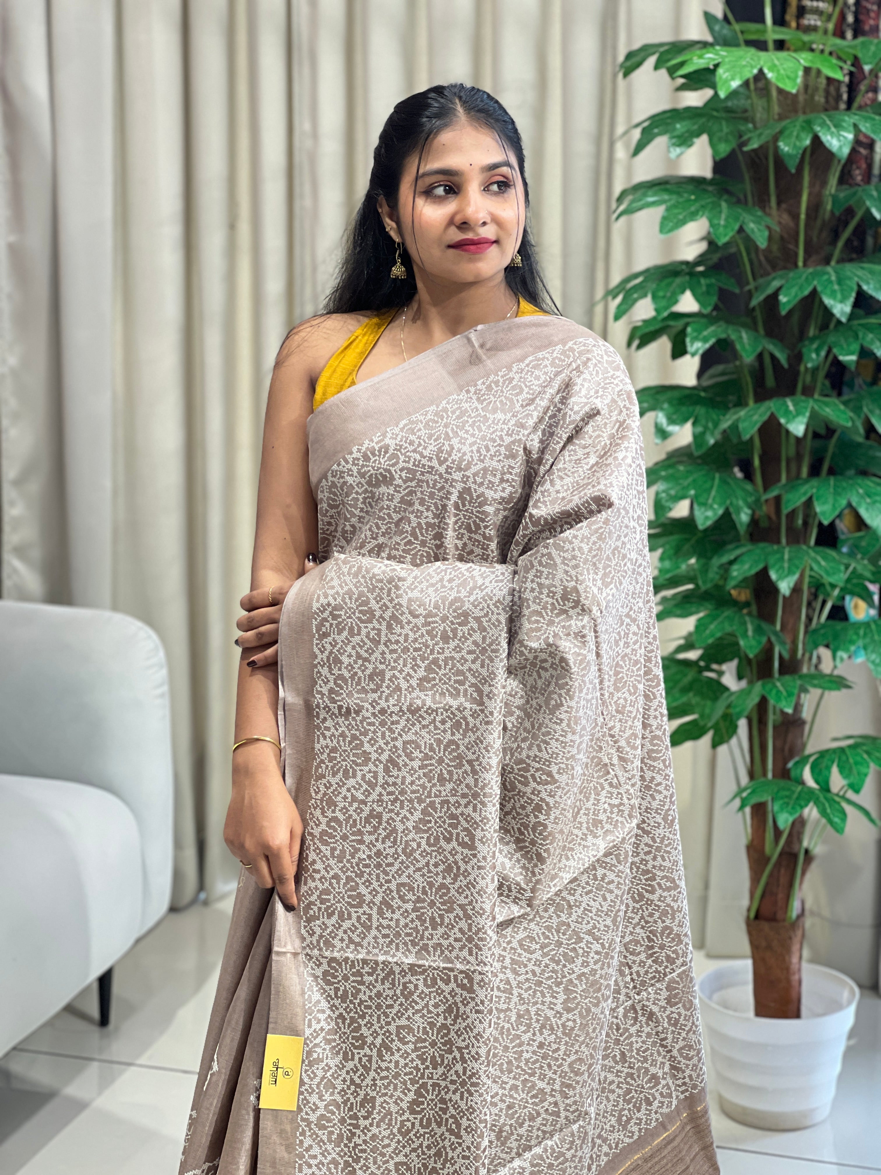 Floral Embroidery Detailed Tussar Saree | HS1293