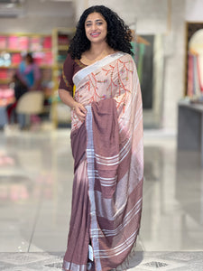 Hand Embroidery Linen Finish Saree | RP682