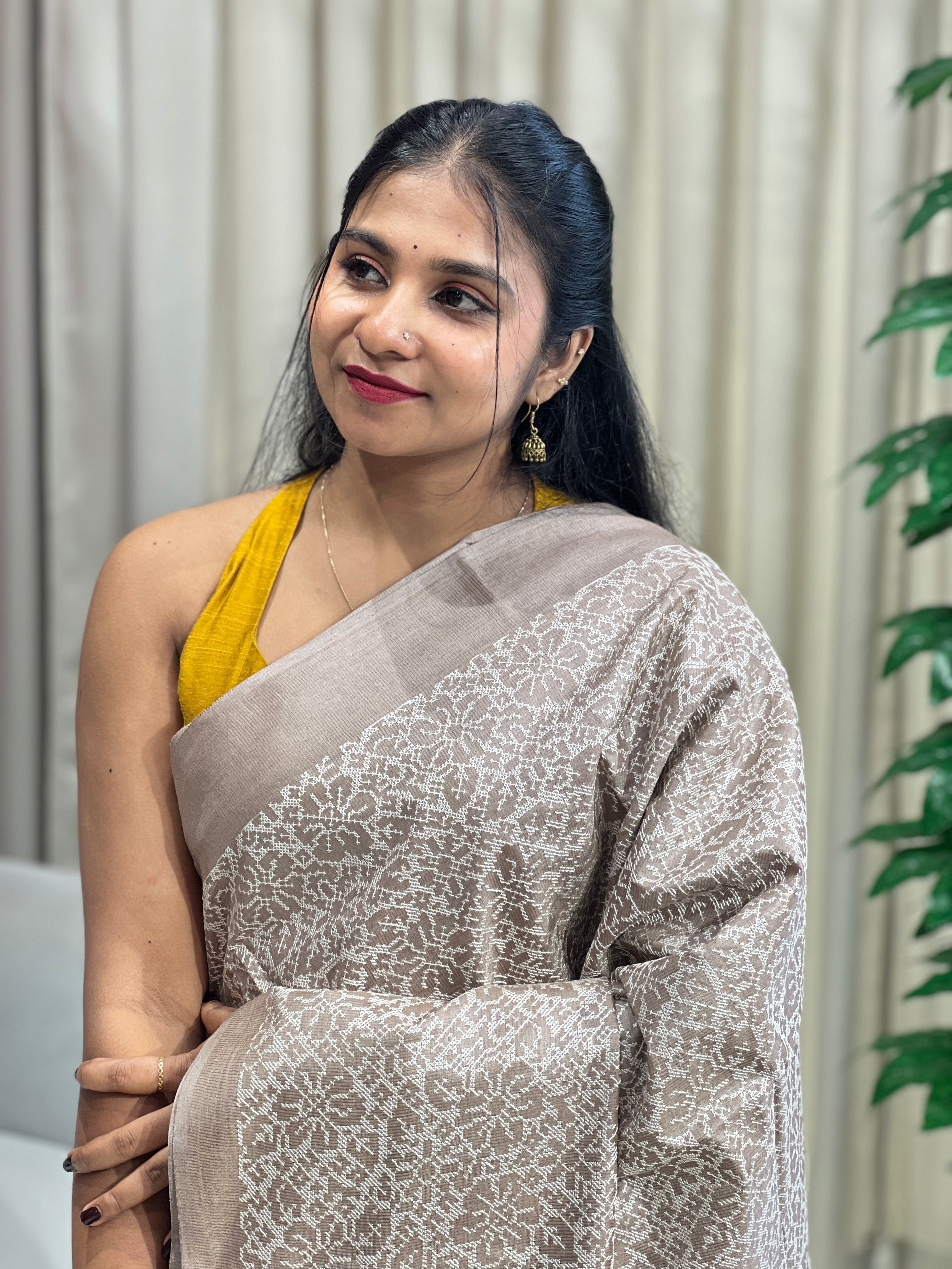 Floral Embroidery Detailed Tussar Saree | HS1293