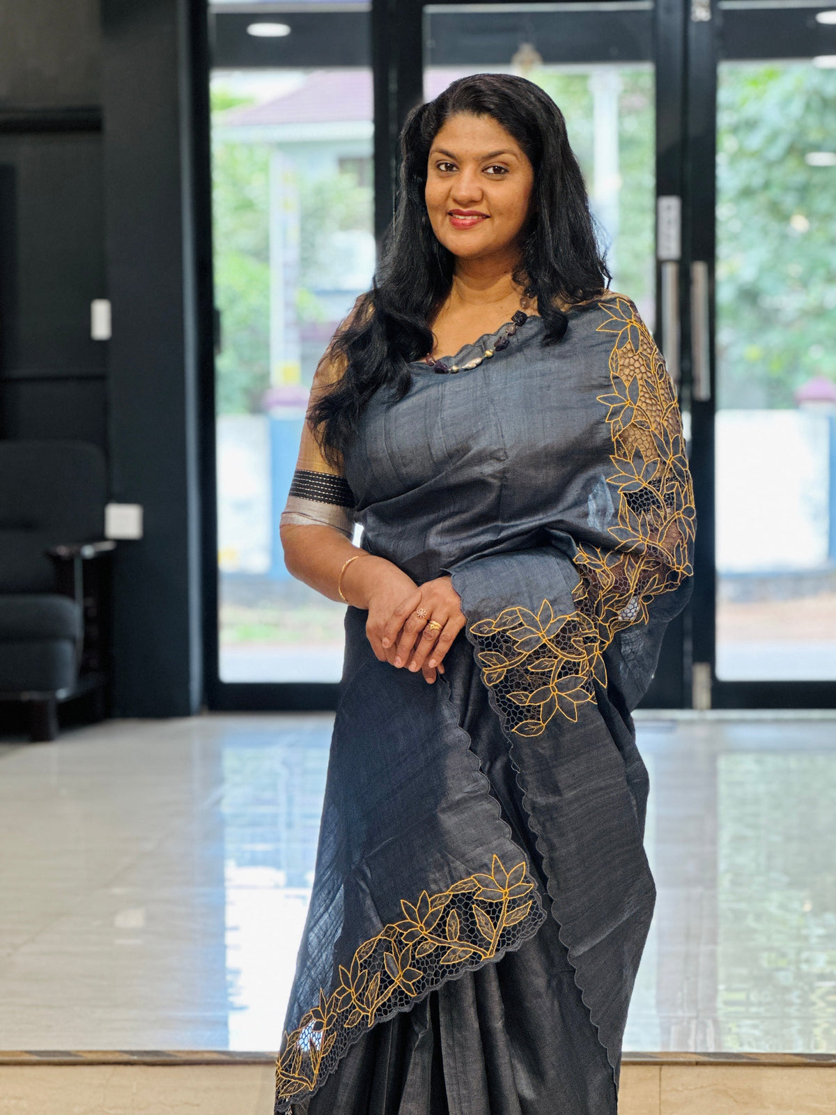 Leaf Pattern Twine Cut Work Desi Tussar Saree | TC509
