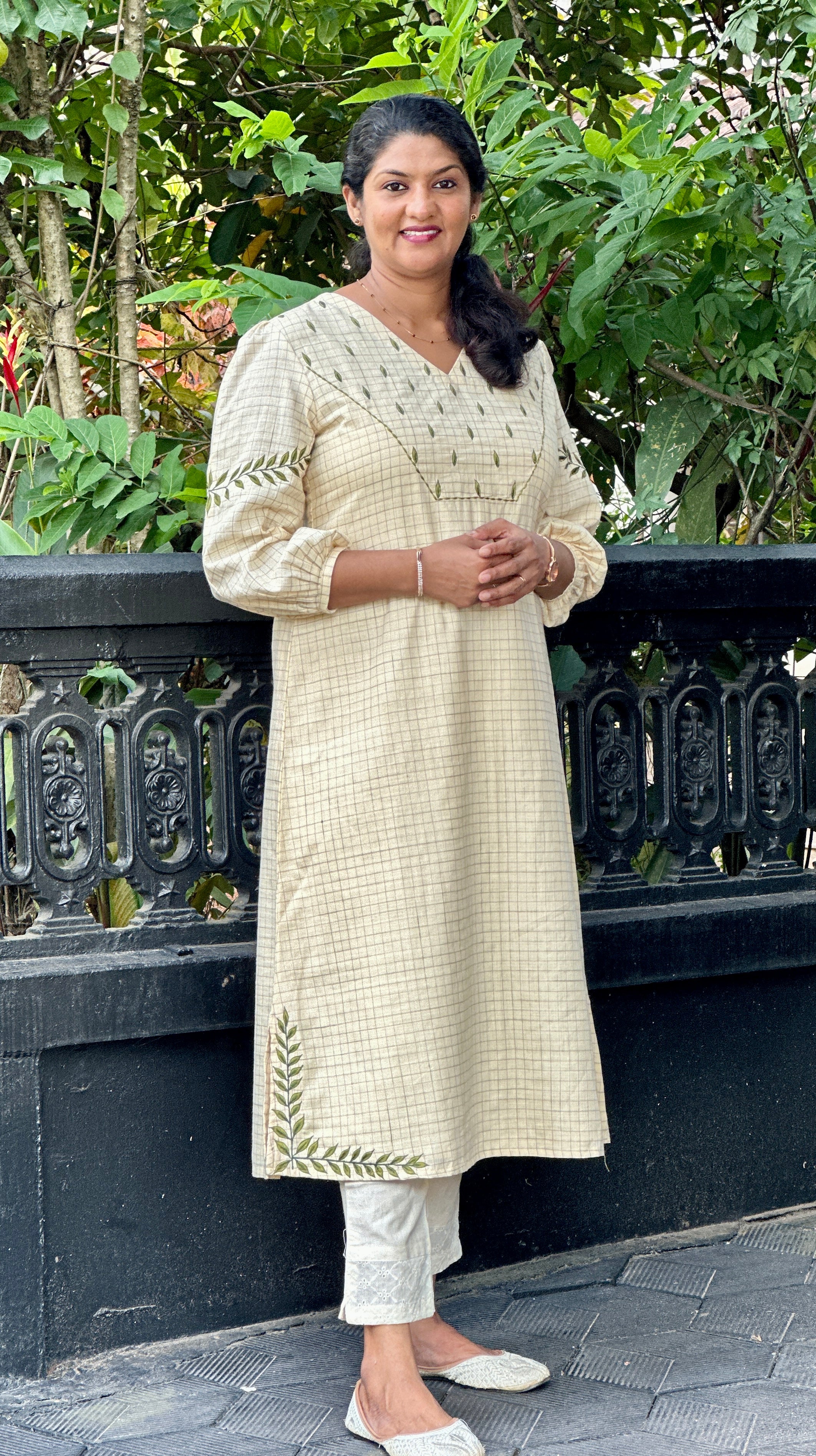 Semi Stitched A-Line Cotton Plaid Check Kurta | DN712