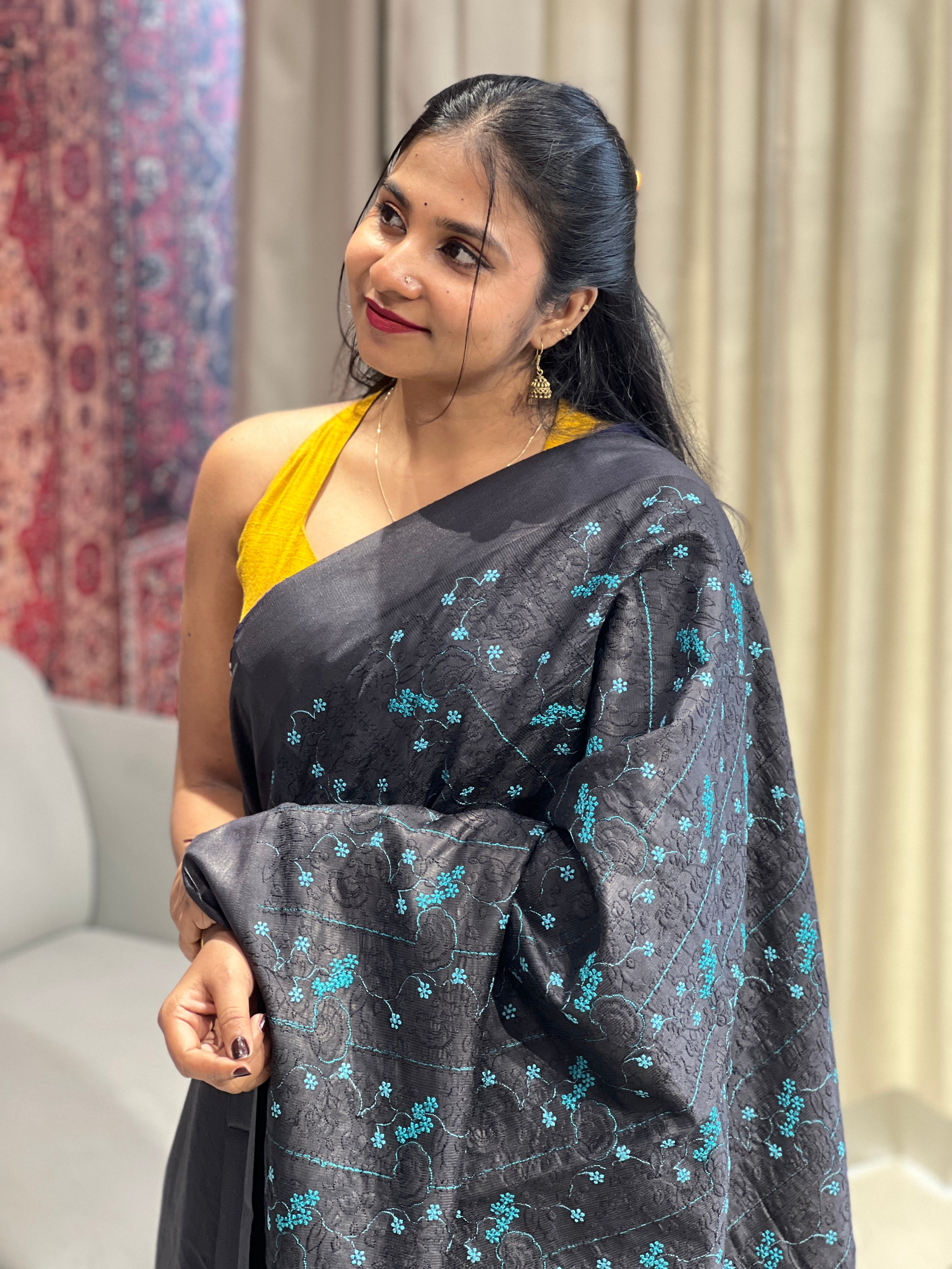 Point Embroidery Floral Detailed Tussar Saree | HS1285