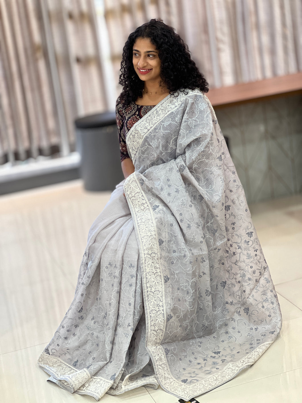 Floral Machine Embroidery Supernet Kota Saree | SBS678