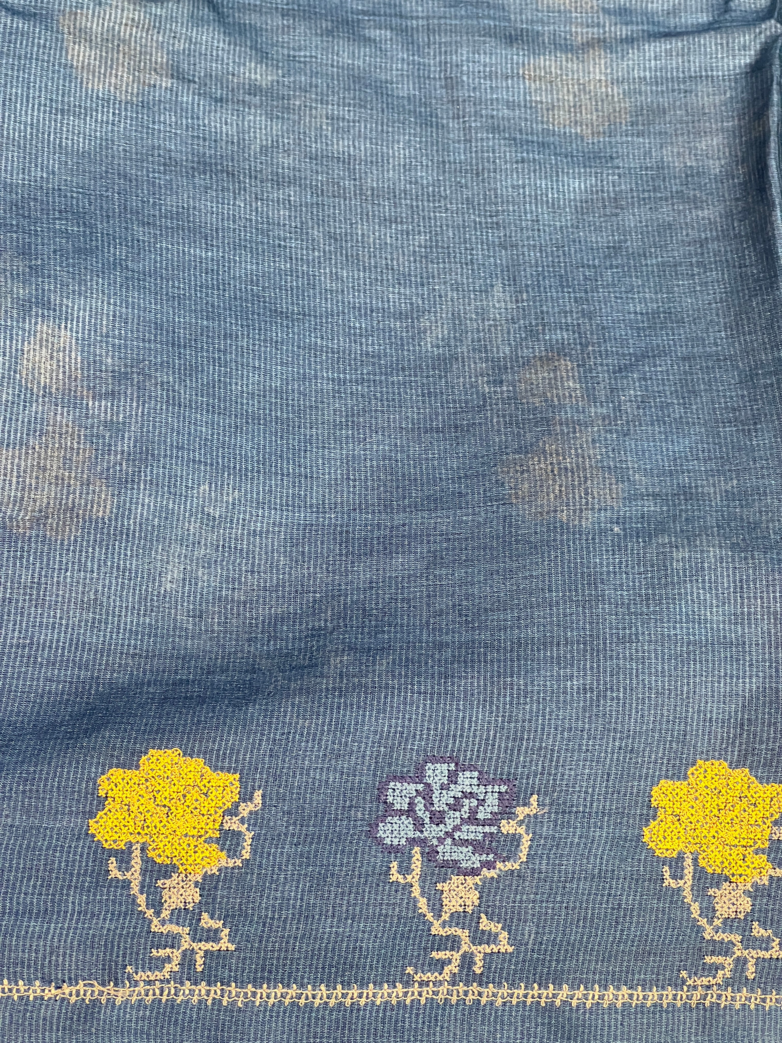 Floral Cross Stitch Embroidery Detailed Tussar Saree | HS1286