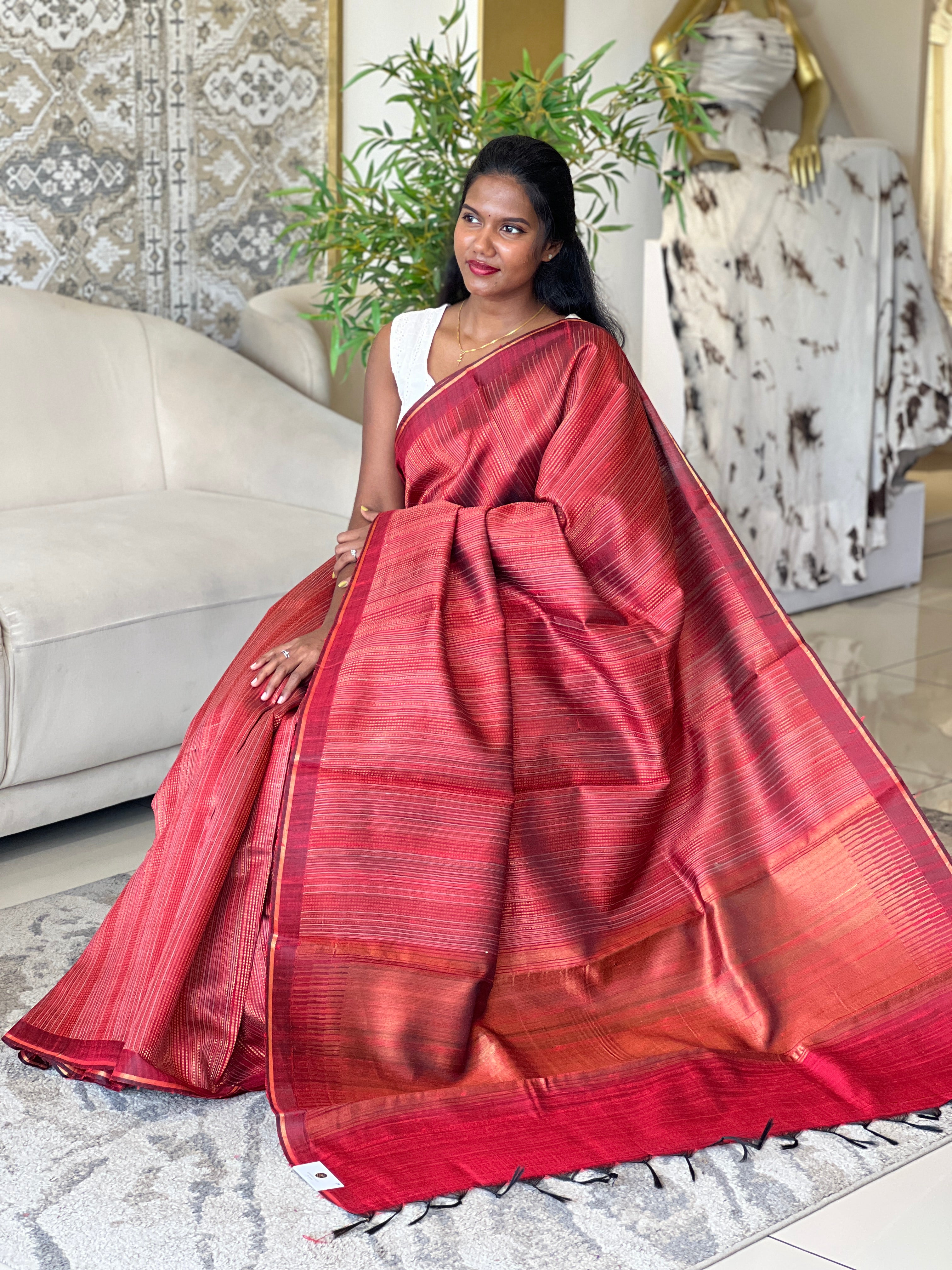 Zari And Thread Woven Raw Silk Saree | HS1353