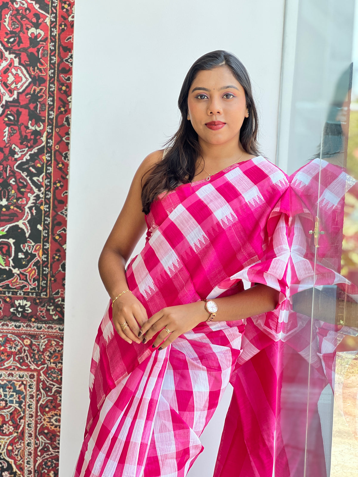 Madras Check Pattern Linen Cotton Saree | RP864