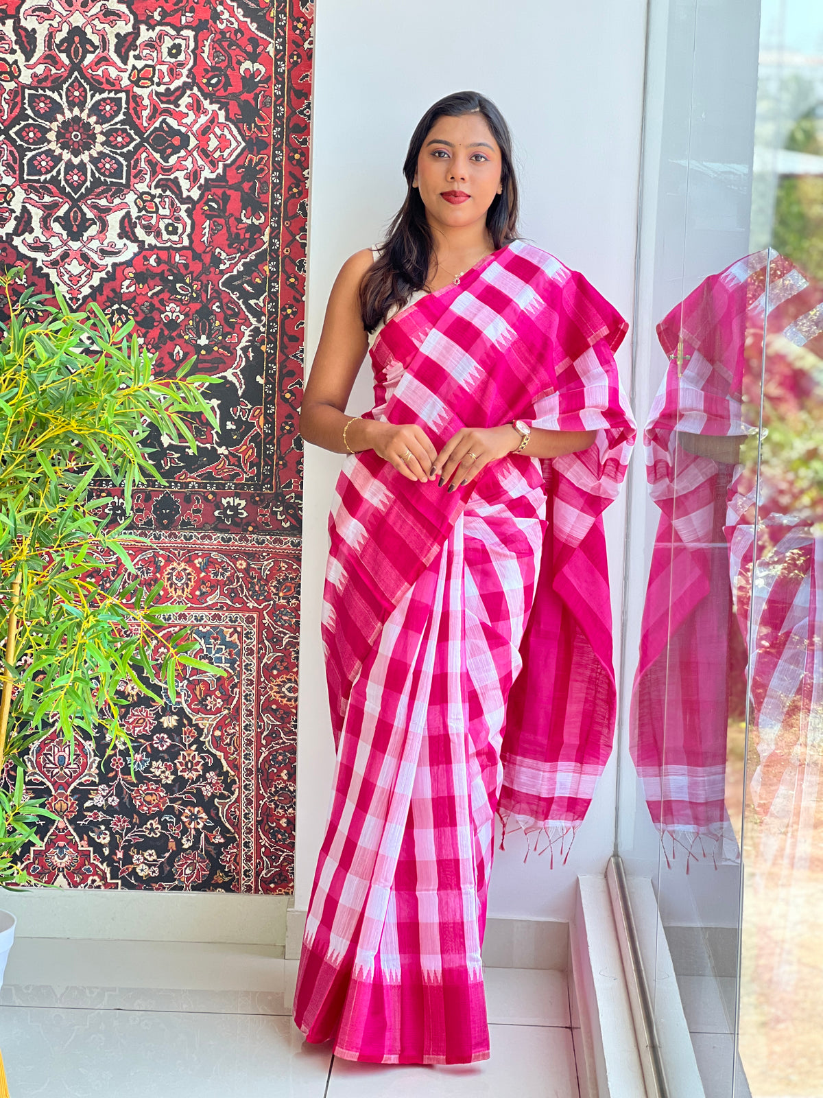Madras Check Pattern Linen Cotton Saree | RP864