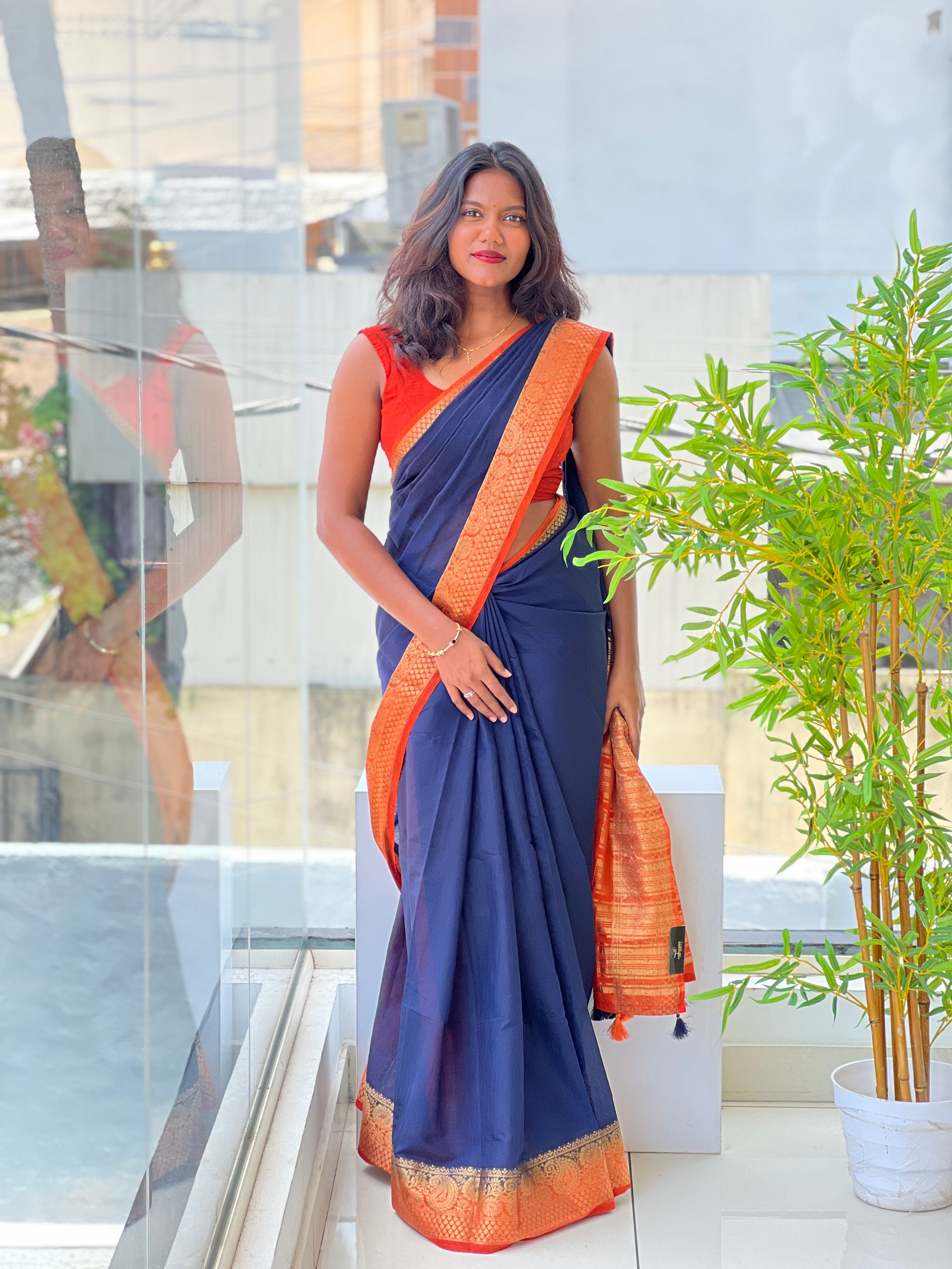 Golden Zari Weaved Border Pattern  Cotton Silk Saree |ZSS346