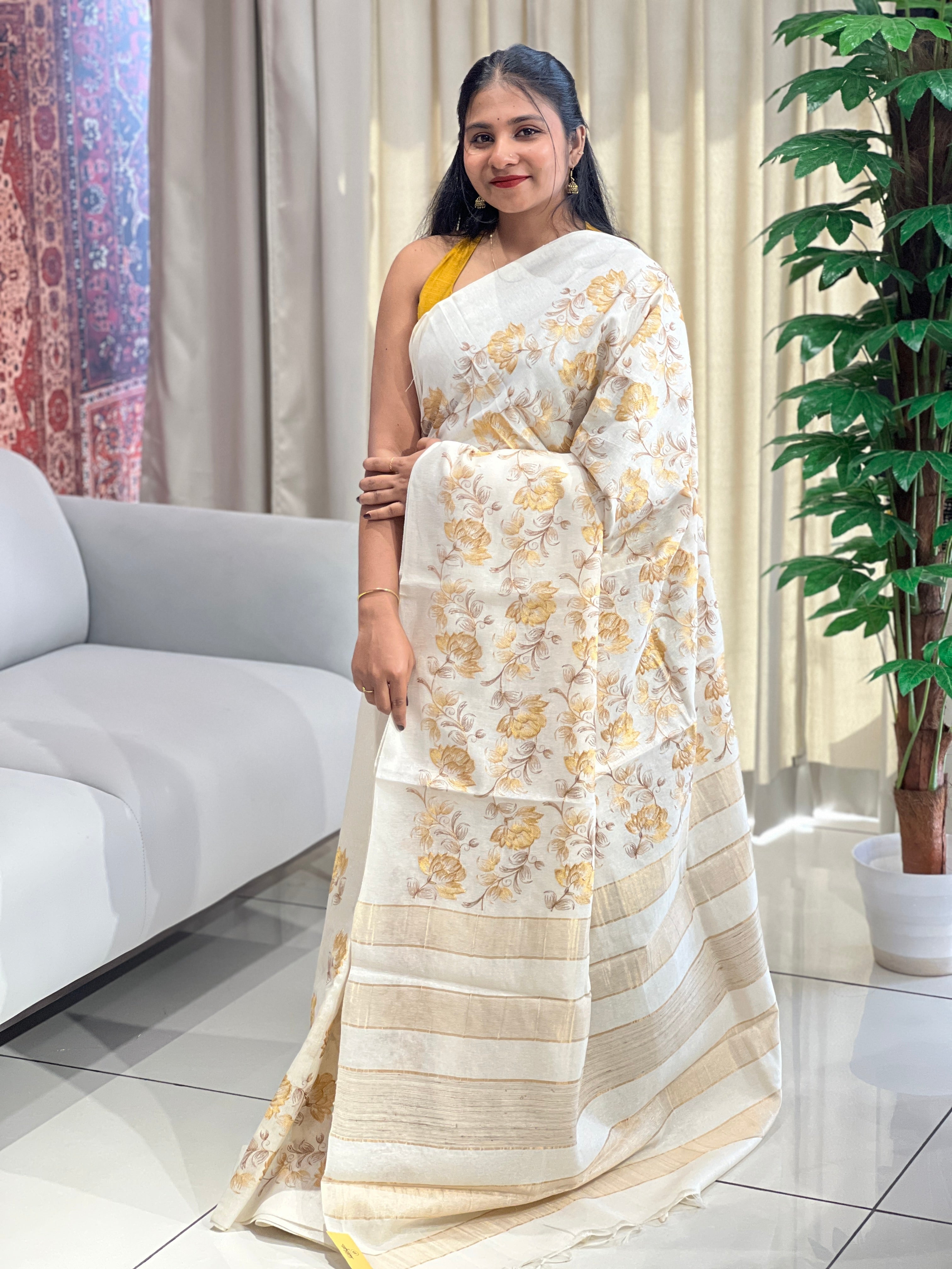 Floral Embroidery Detailed Tussar Saree | HS1307