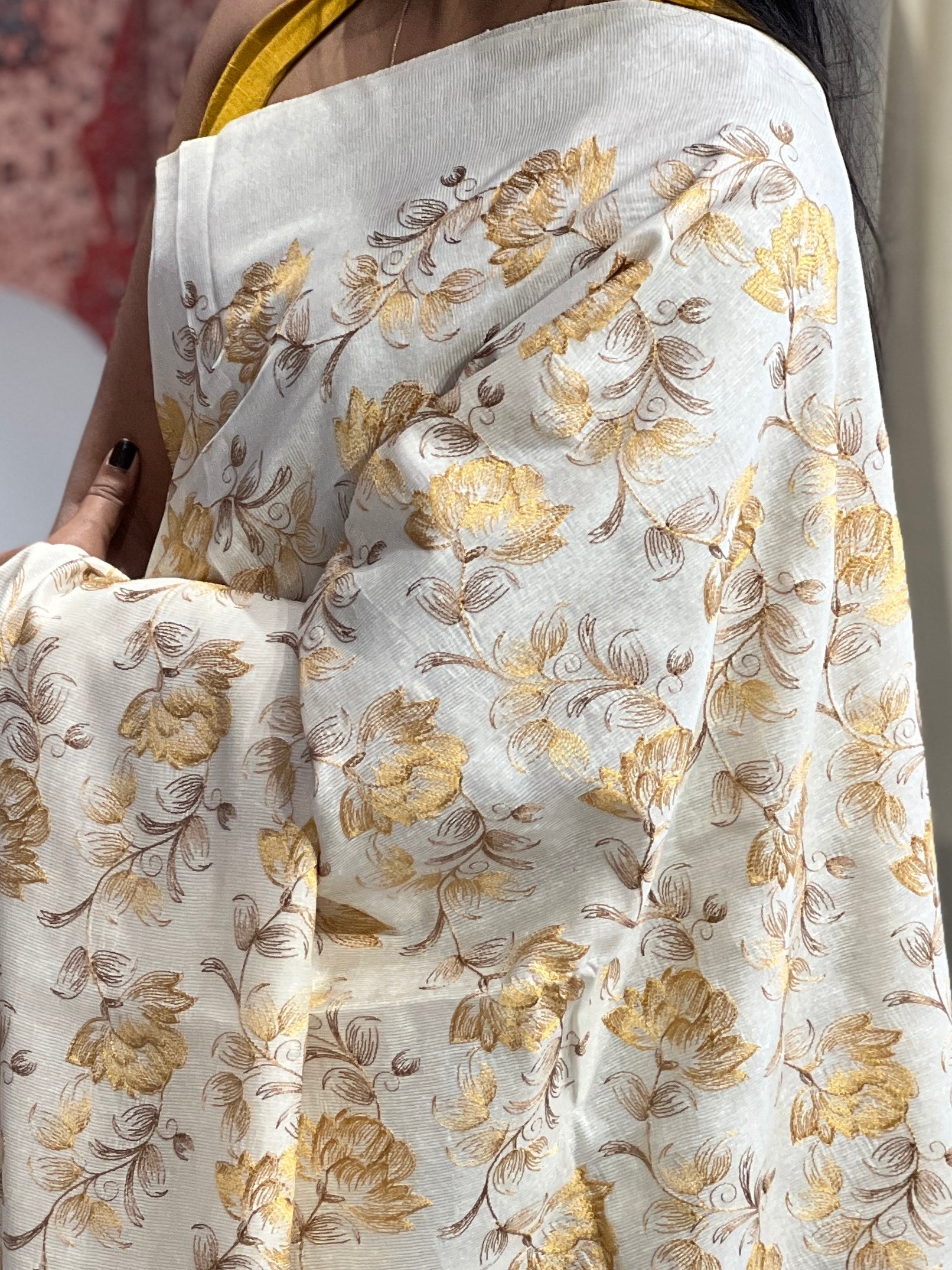 Floral Embroidery Detailed Tussar Saree | HS1307
